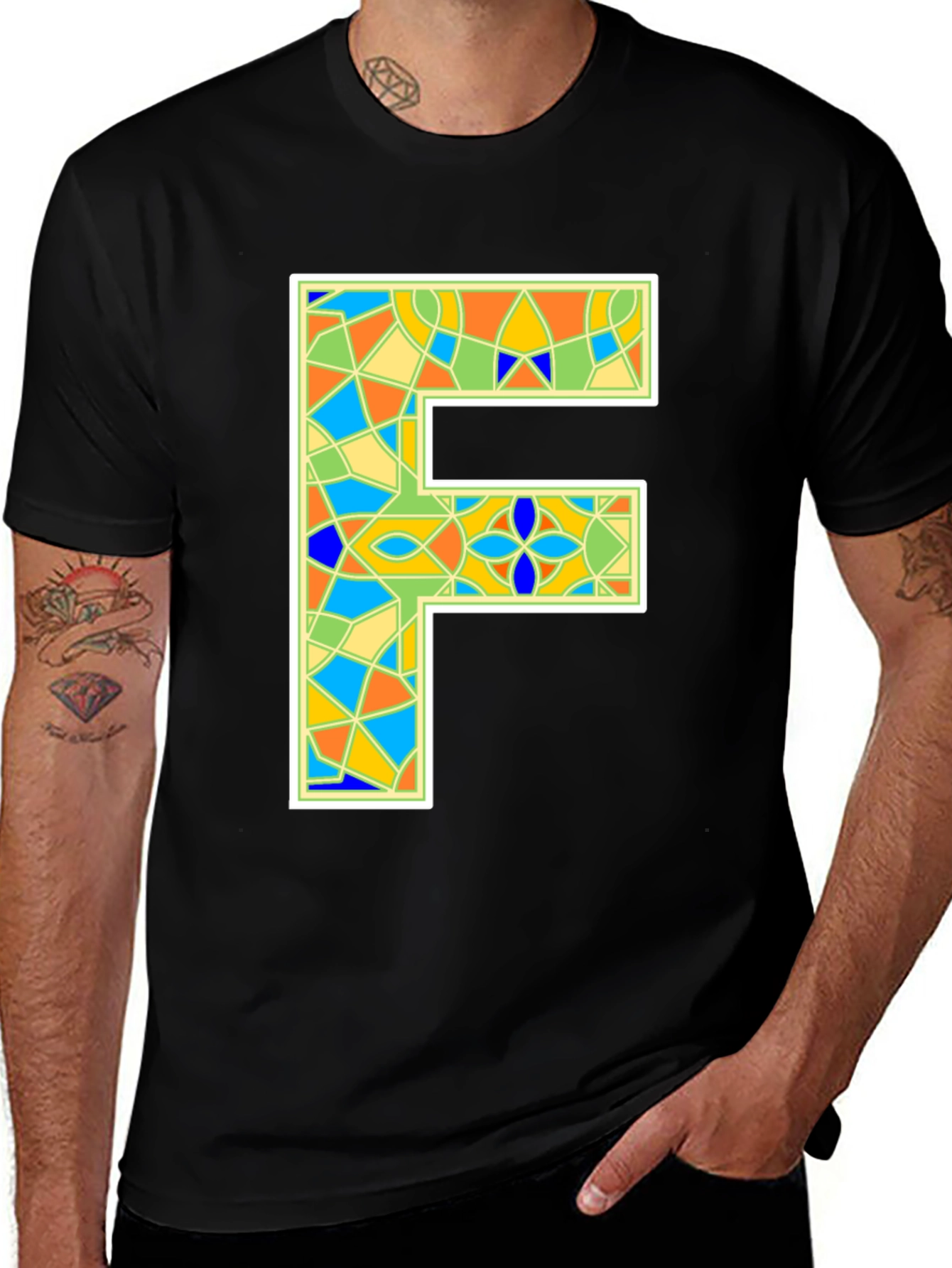 Variant 3 of Abstract Letter F T-Shirt - Colorful Geometric Design