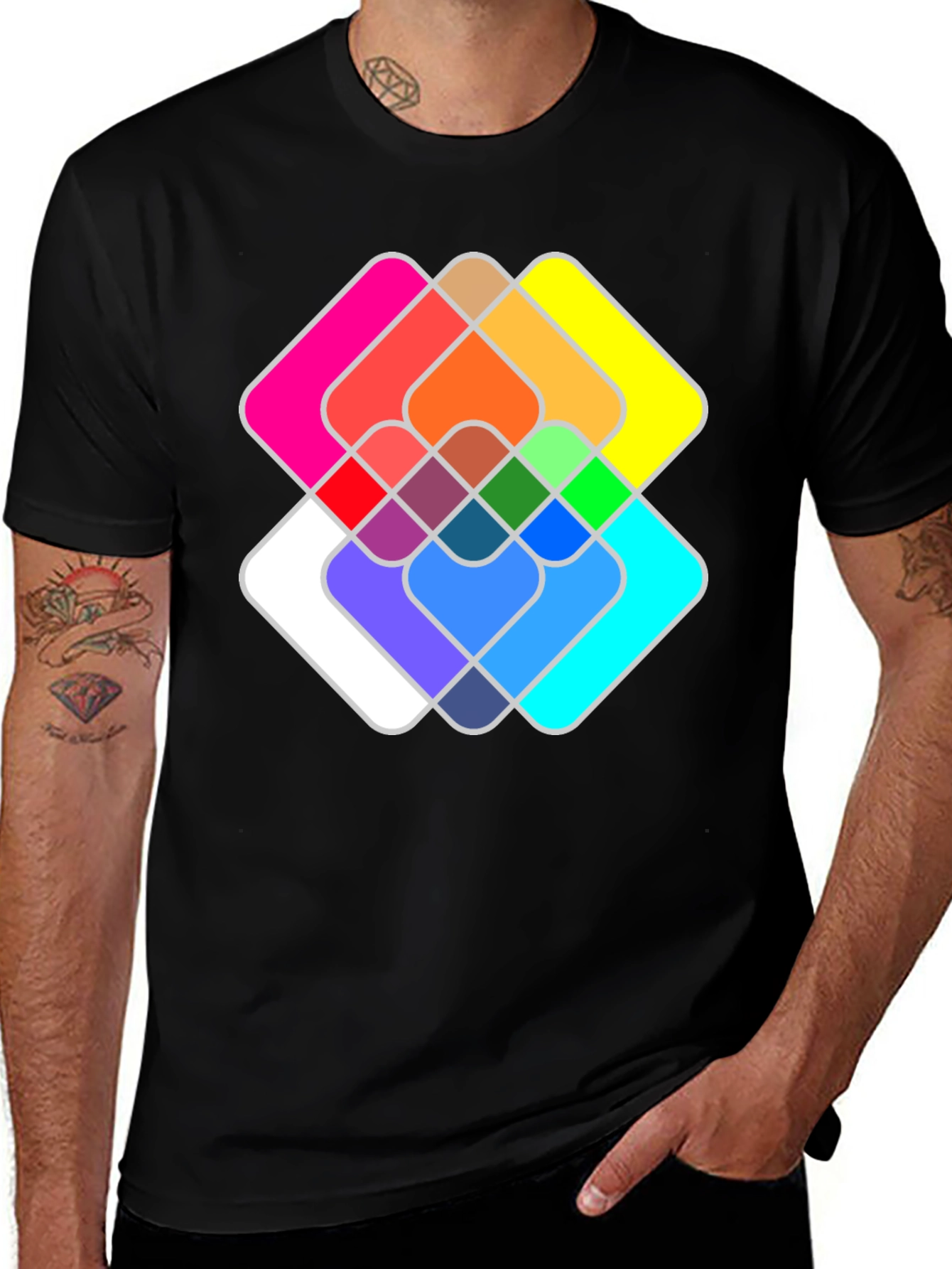 Black Colorful Abstract Graphic Black T-Shirt main image