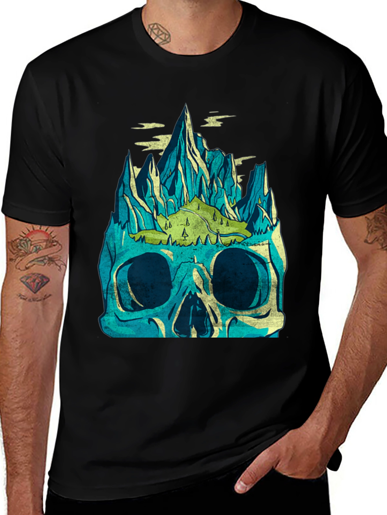 Black Skull Mountain Graphic Tee - Men's Black T-Shirt main image