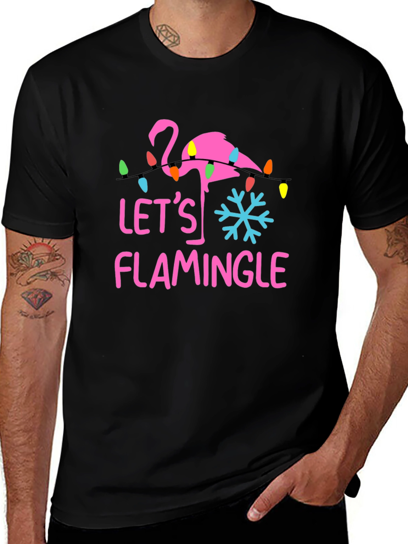 Let's Flamingle Graphic Tee - Holiday Flamingo Shirt