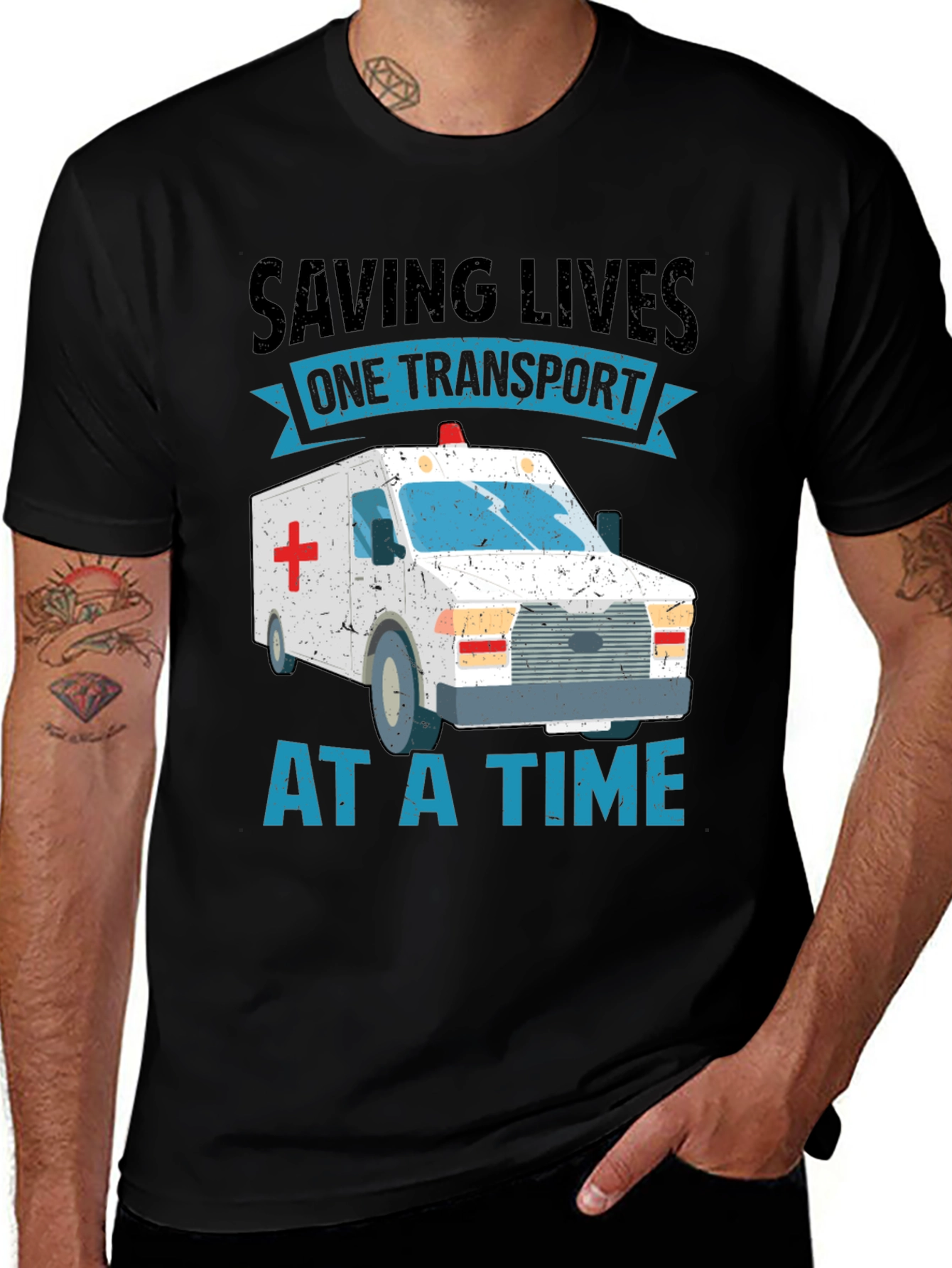 Variant 11 of Saving Lives Ambulance T-Shirt, EMT Tee