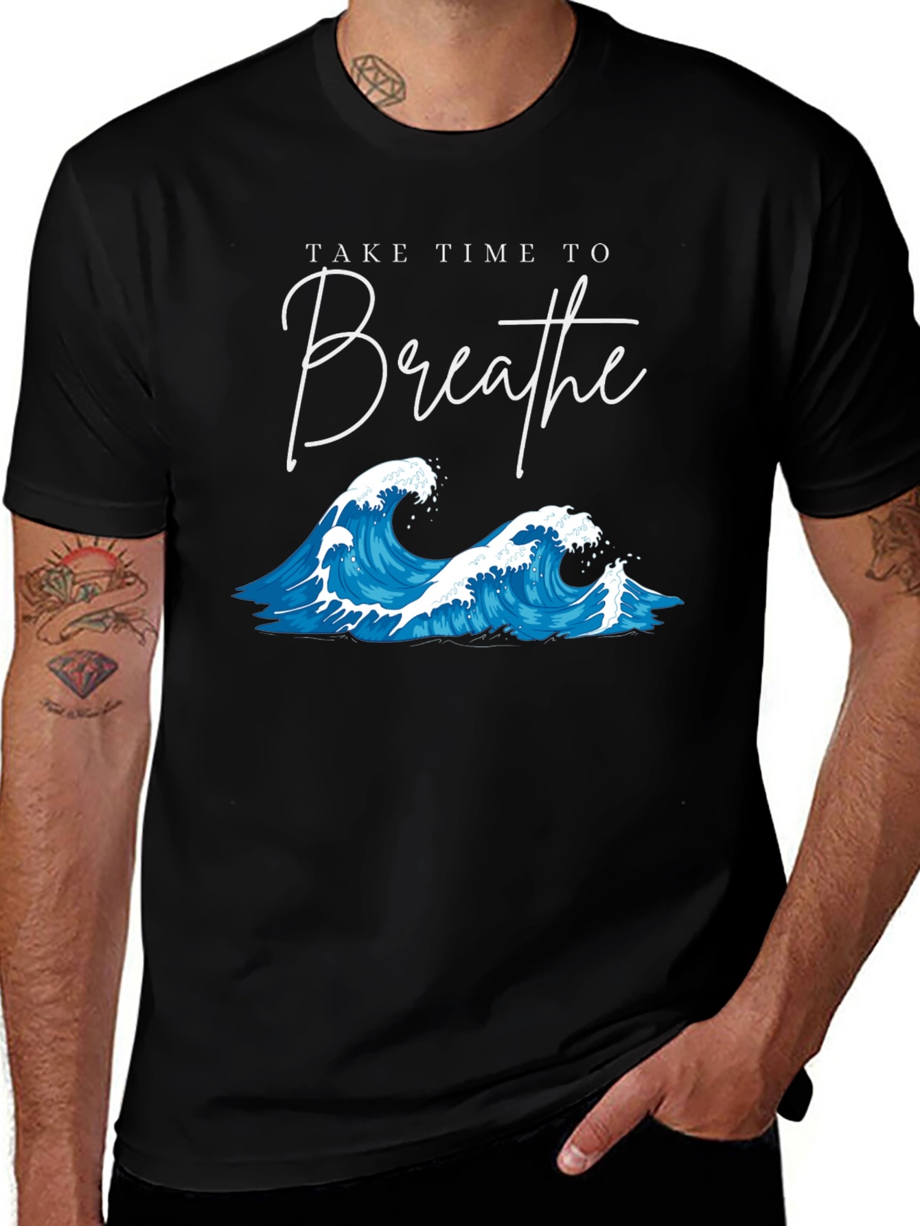 Variant 22 of Breathe Graphic Tee - Relaxing Ocean Waves Design