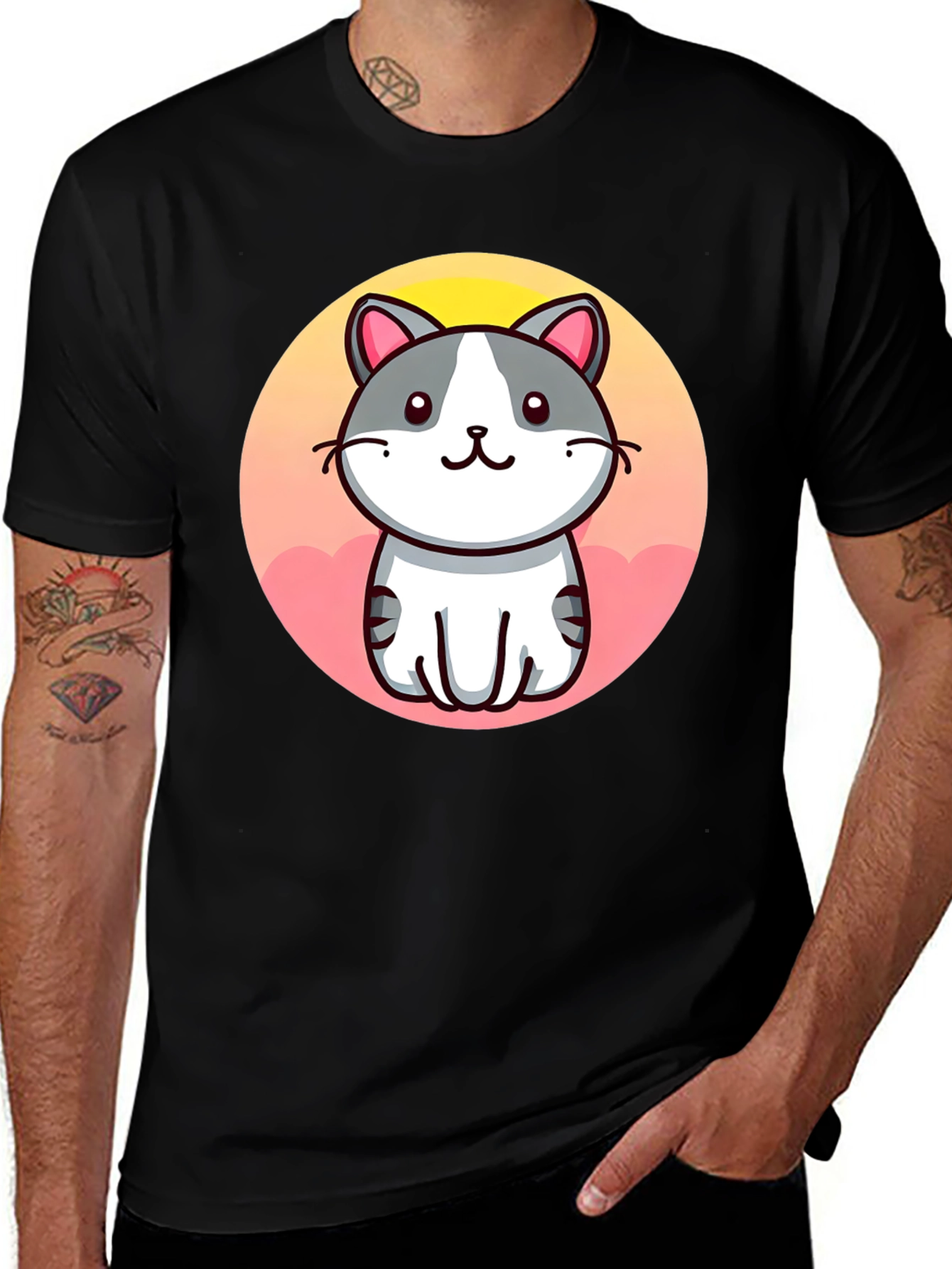 Variant 23 of Cute Cartoon Cat Graphic Black T-Shirt