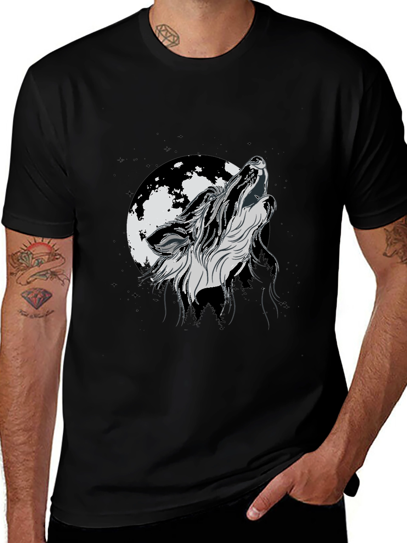 Variant 20 of Wolf Moon Graphic Tee - Black Cotton