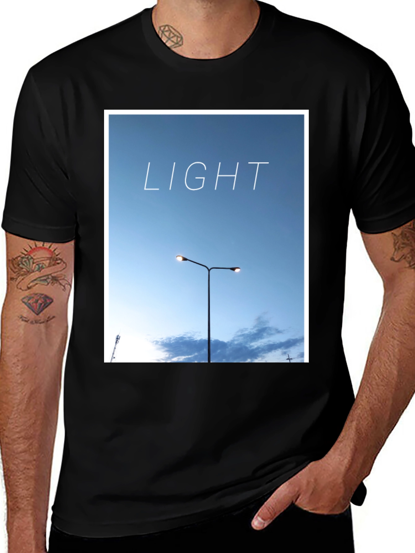 Light Sky Graphic Tee - Stylish Black Cotton T-Shirt