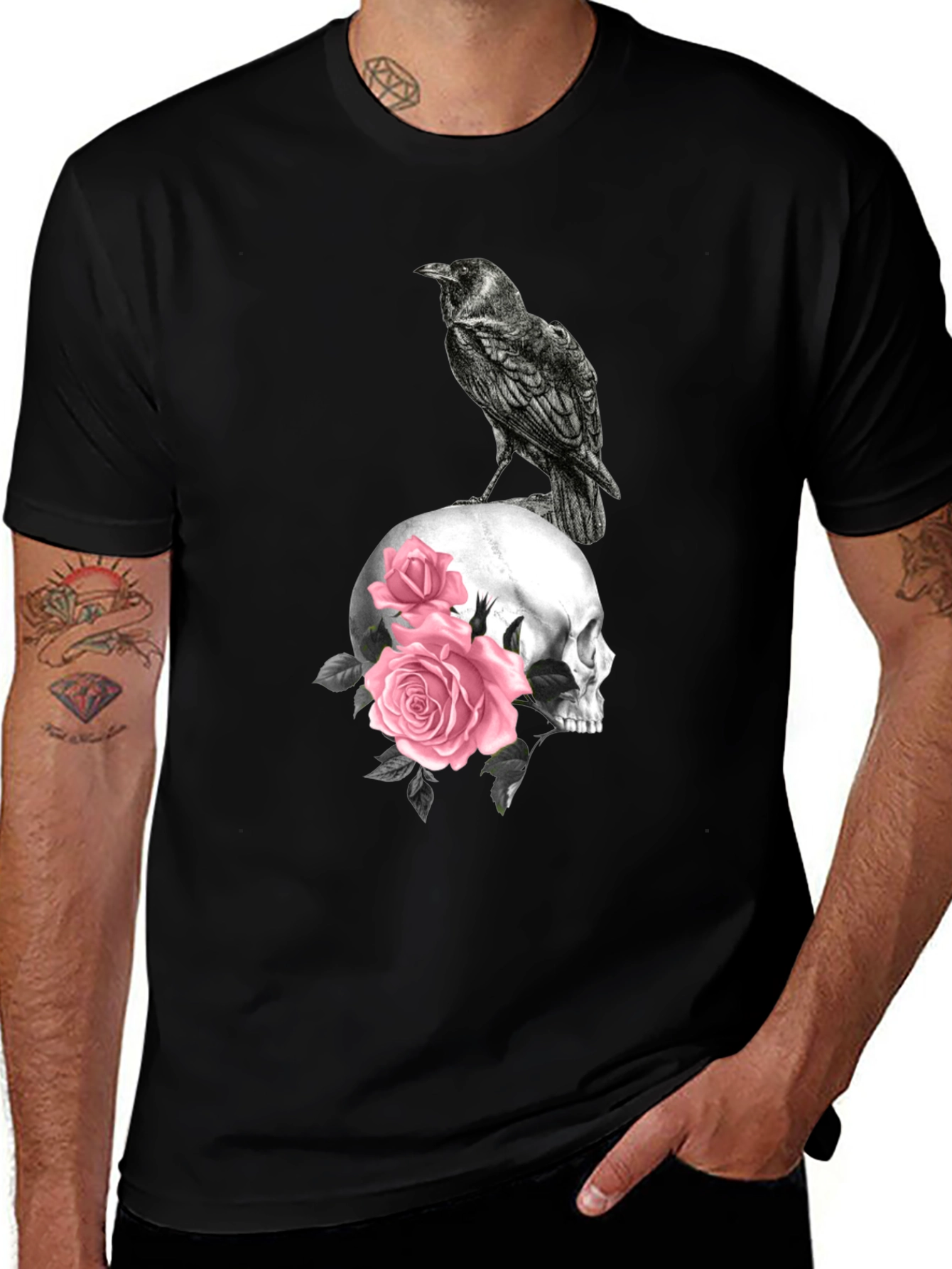Variant 17 of Raven on Skull & Roses Graphic Tee