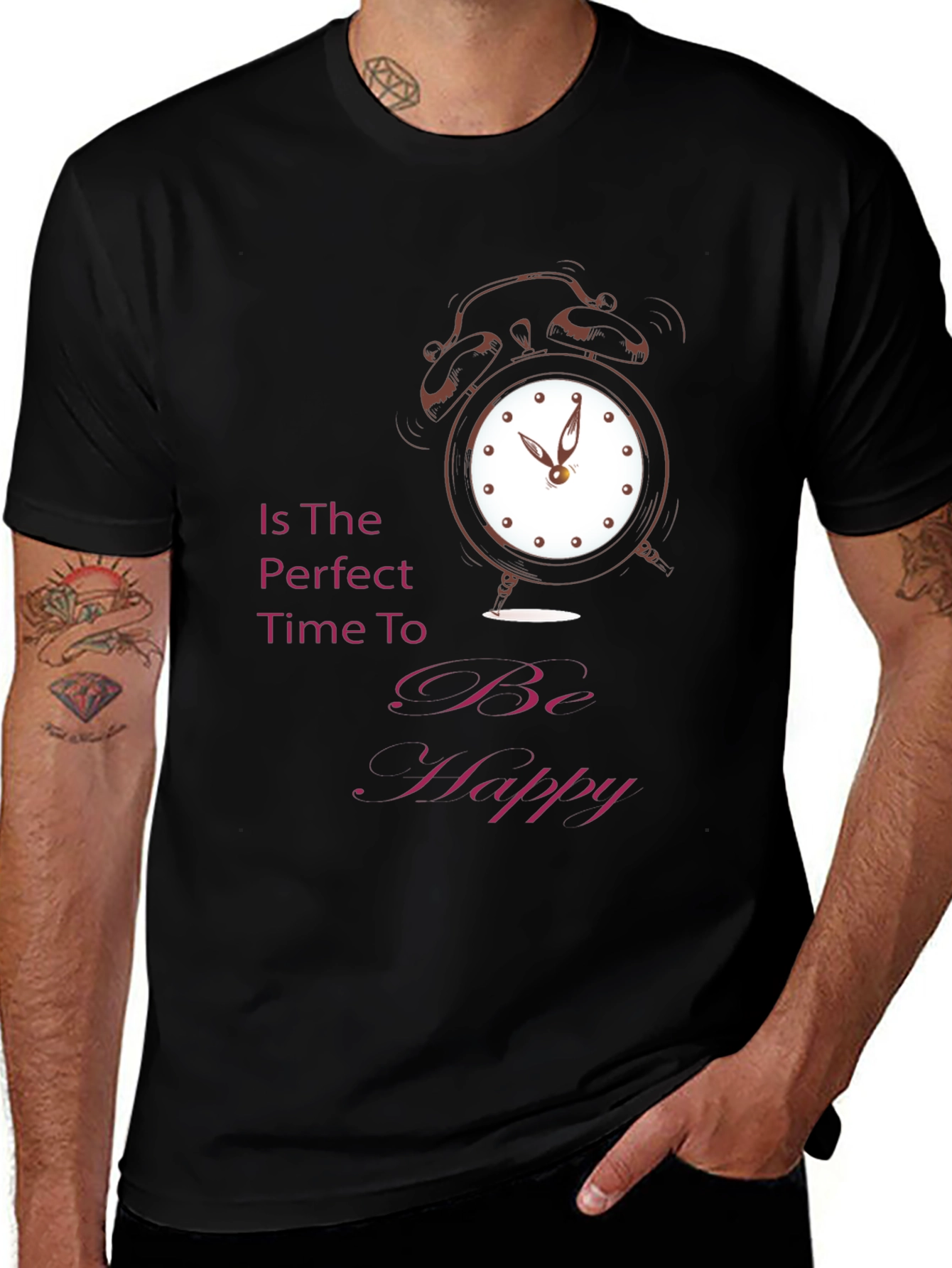 Variant 6 of Time to Be Happy Graphic Tee - Black Cotton T-Shirt