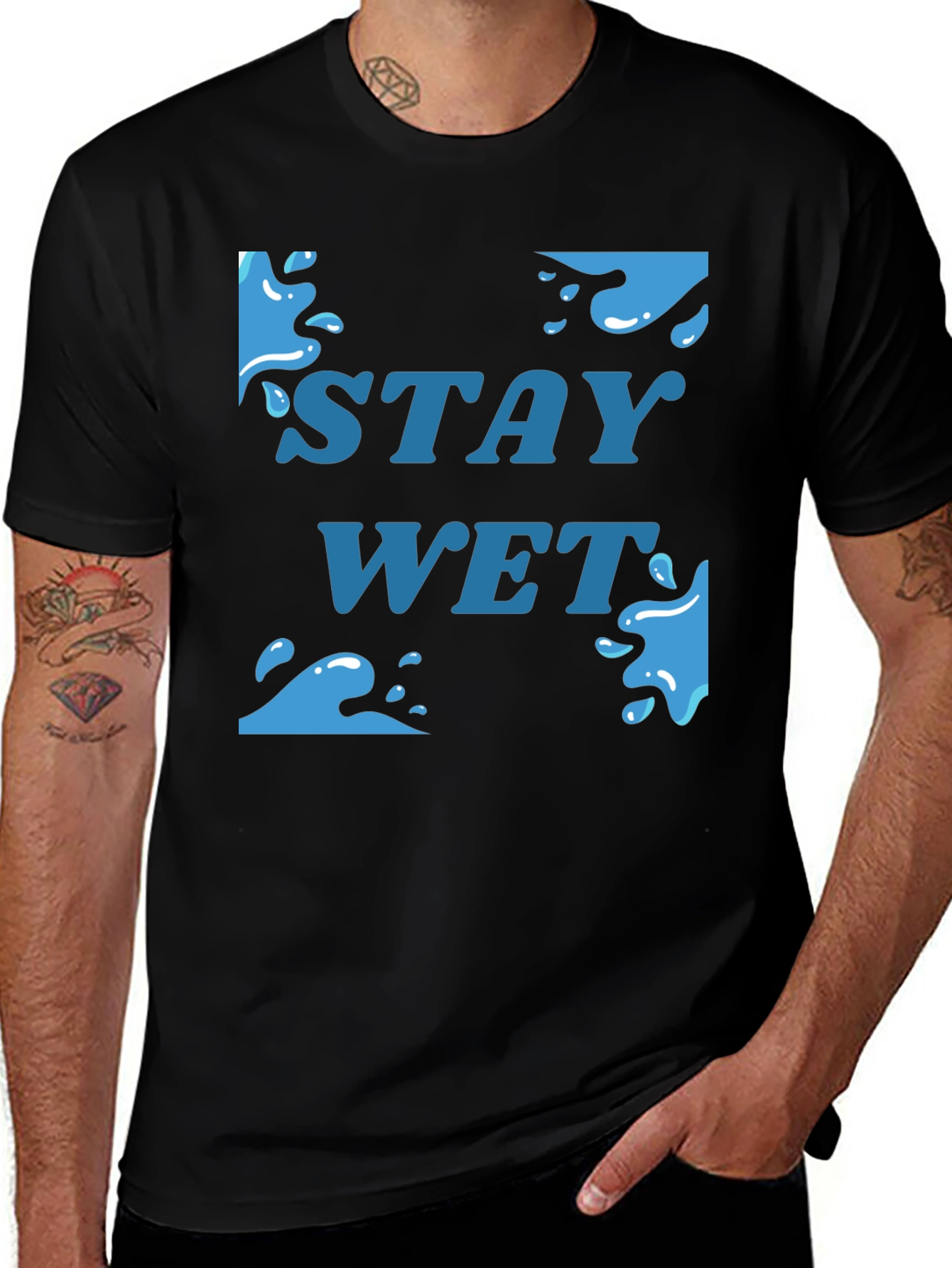 Variant 9 of Stay Wet Graphic T-Shirt - Black Cotton Tee