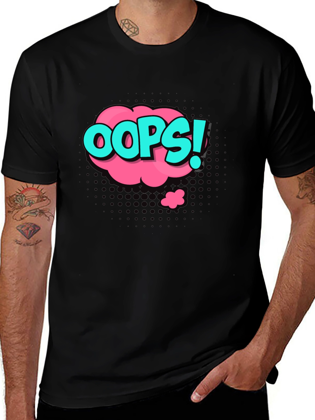 Oops! Graphic Print Black T-Shirt for Men