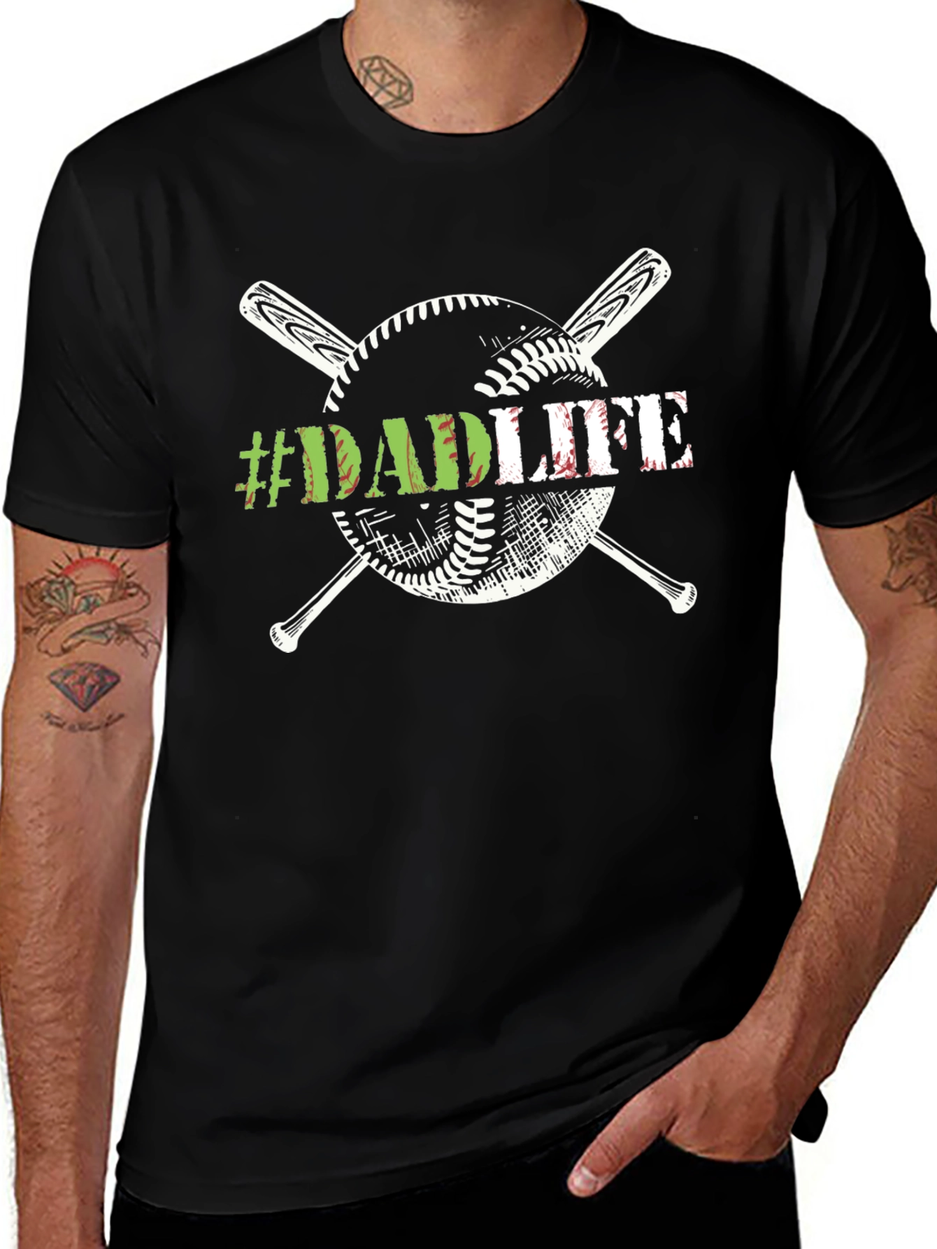 Variant 26 of #Dadlife Baseball Graphic Tee - Black Casual Shirt