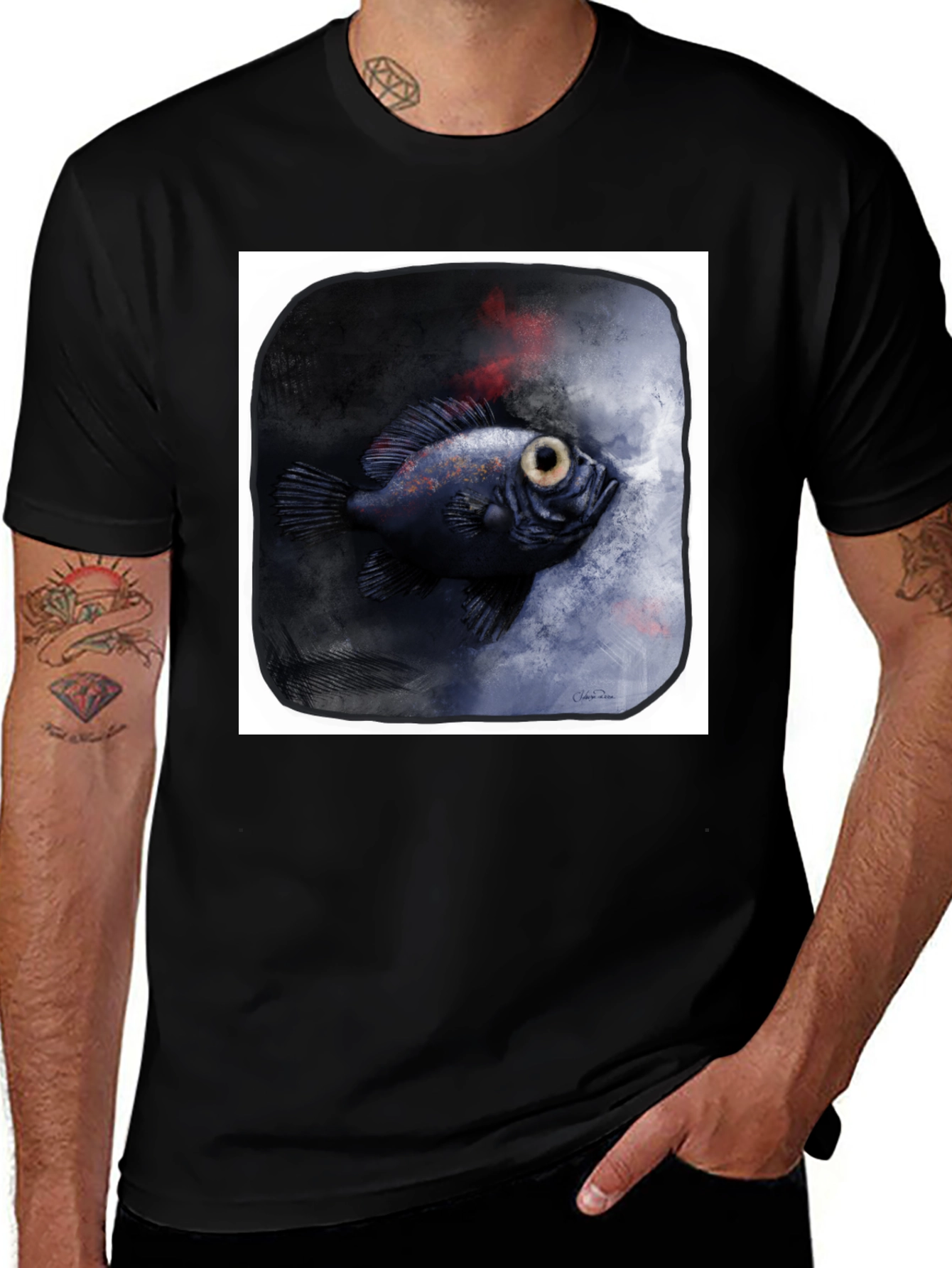 Variant 18 of Unique Fish Graphic Black T-Shirt