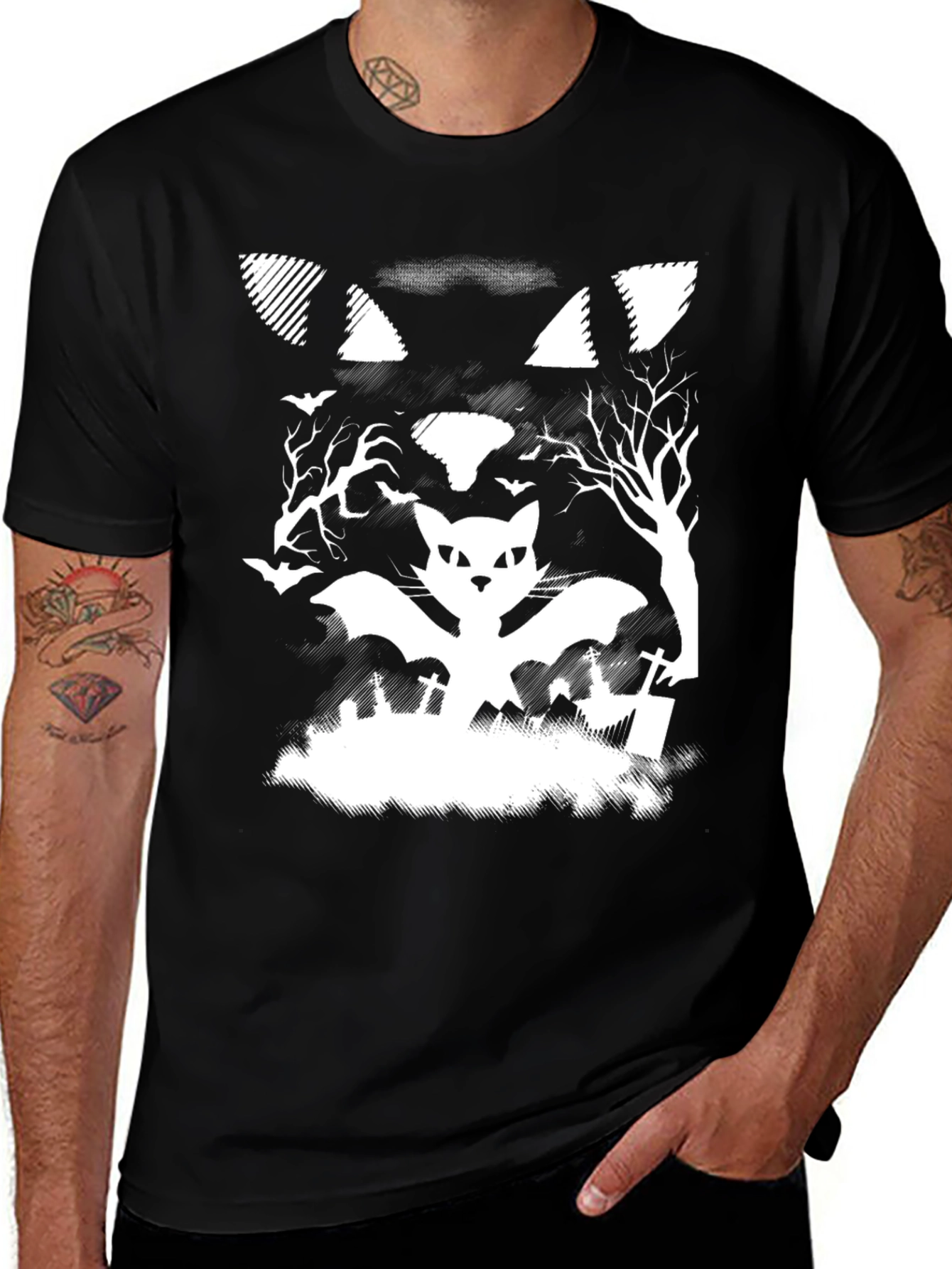 Halloween Cat Bat T-Shirt