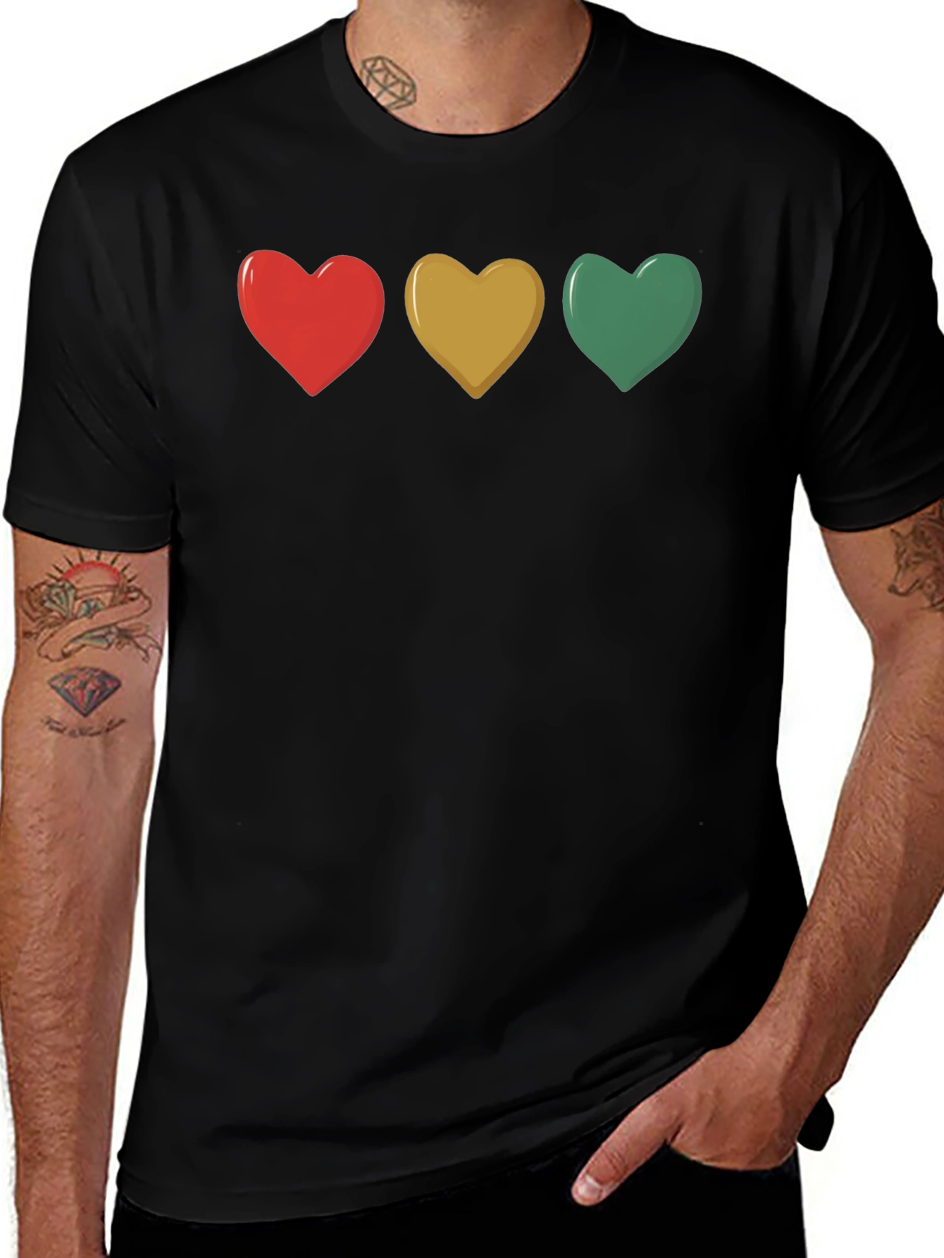 Variant 13 of Heart Trio Graphic Black T-Shirt