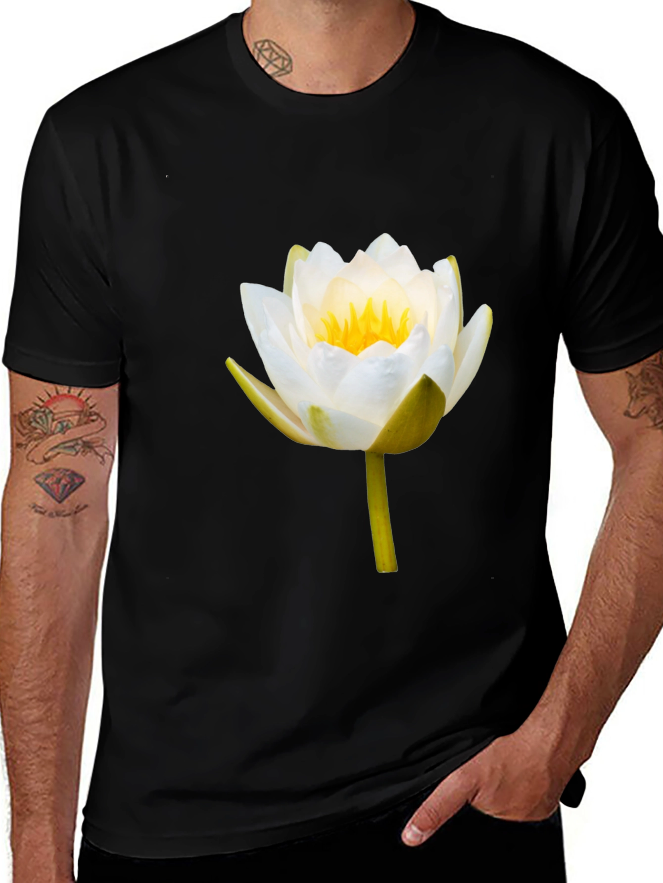 Variant 16 of Lotus Flower Graphic Tee - Men's Black T-Shirt