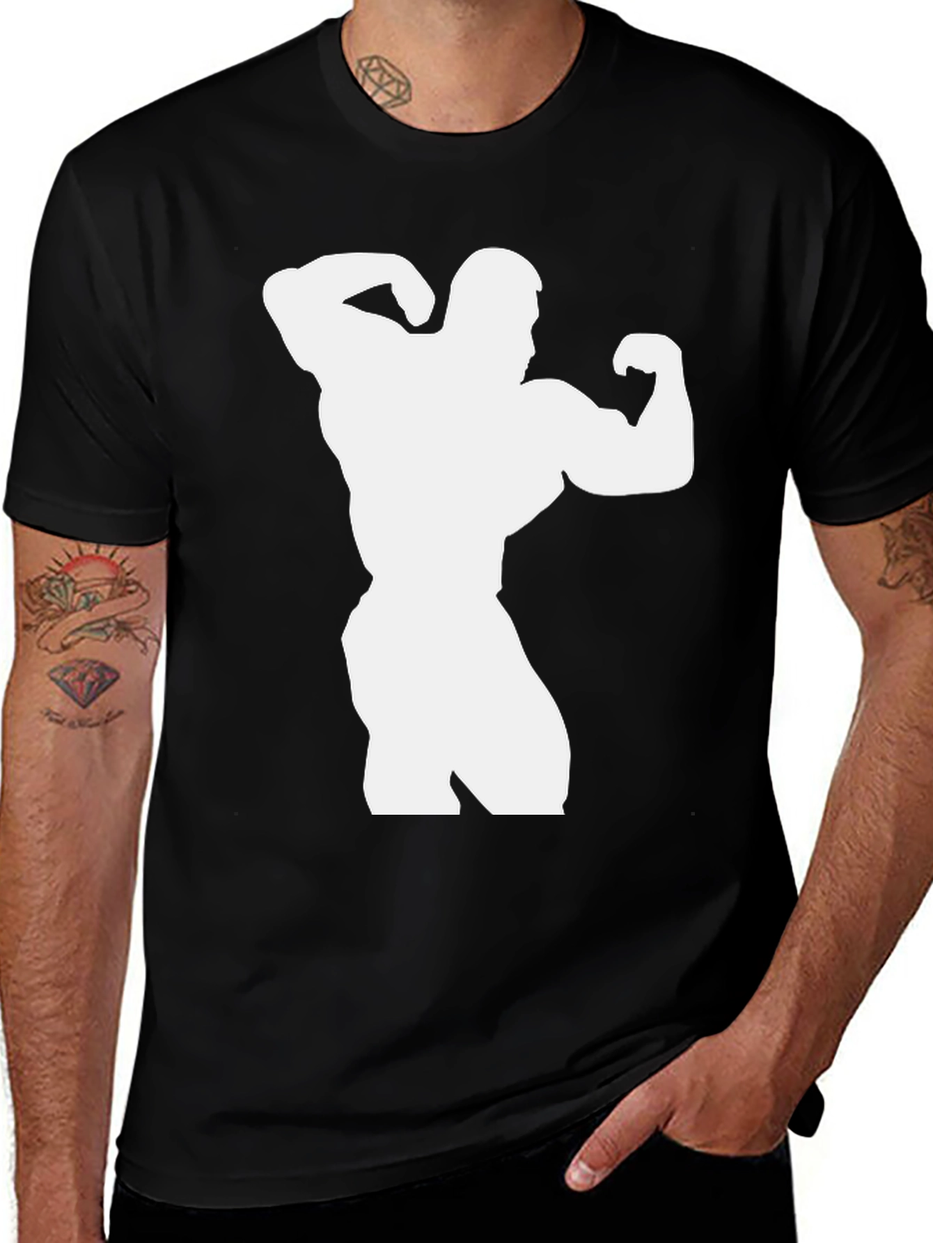 Variant 26 of Bodybuilder Silhouette Black T-Shirt - Muscle Fitness Gym