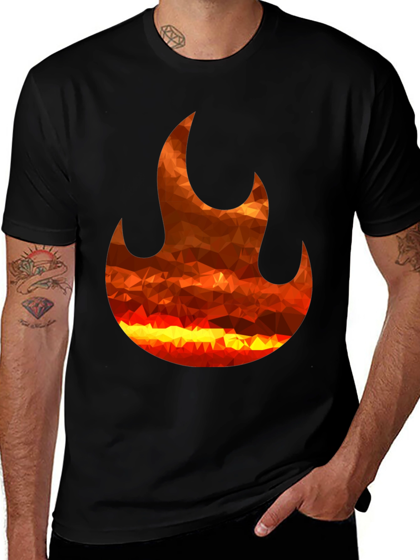Variant 19 of Geometric Fire Flame Graphic Tee - Stylish Men's Black T-Shirt