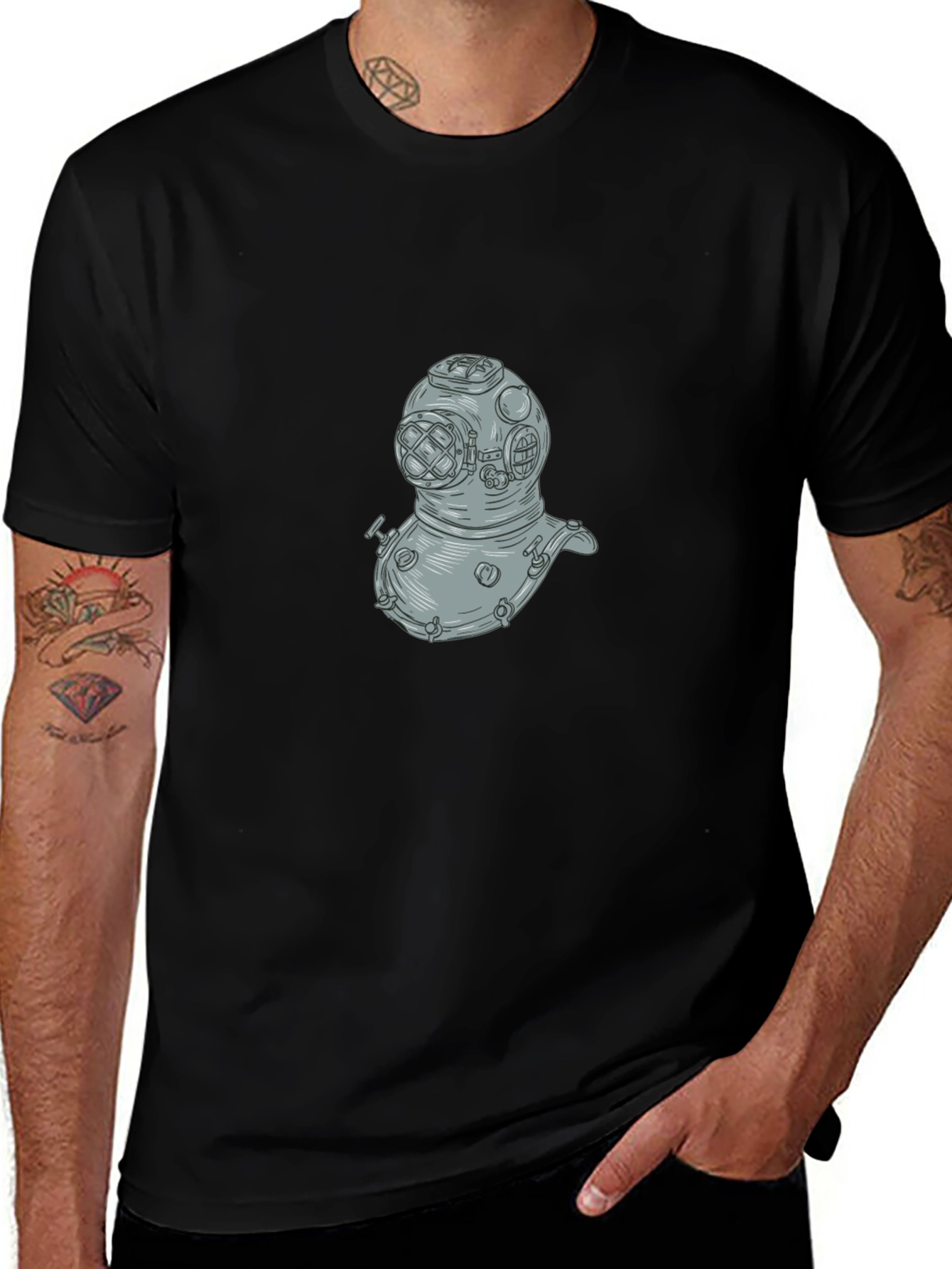 Variant 11 of Vintage Diver Helmet Graphic Tee - Black