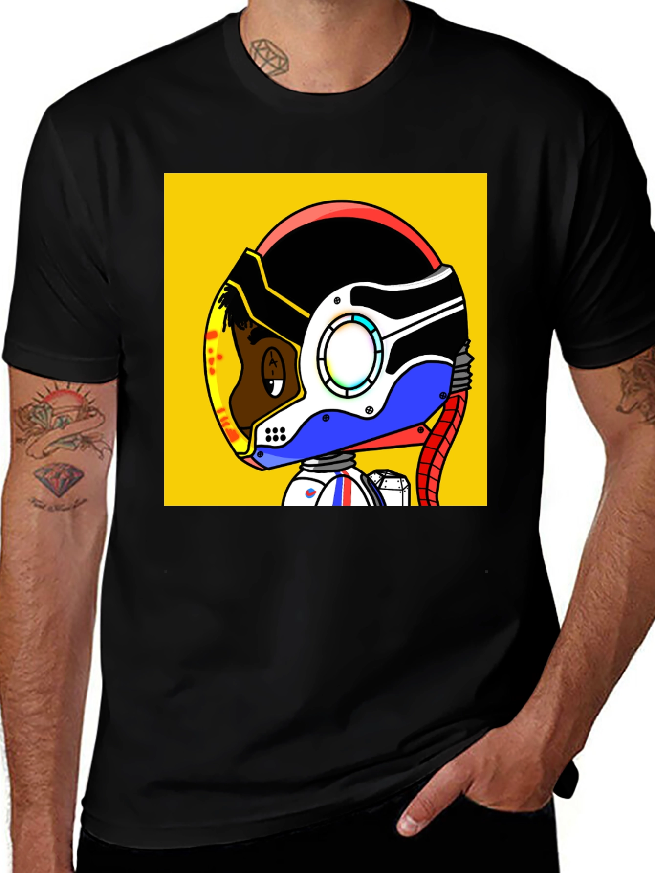 Variant 7 of Cartoon Astronaut Graphic Tee - Black