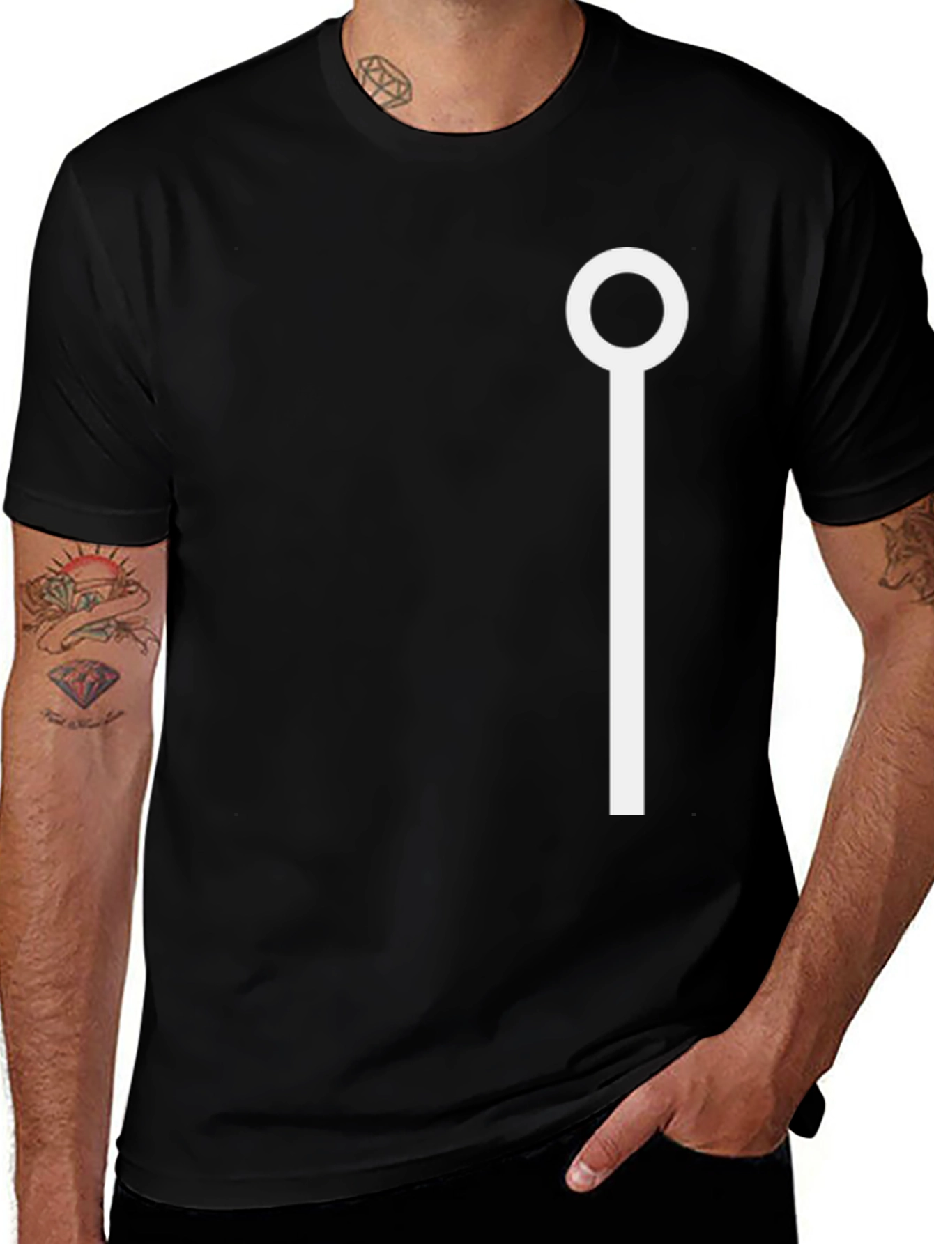 Variant 19 of Minimalist White Design on Black T-Shirt