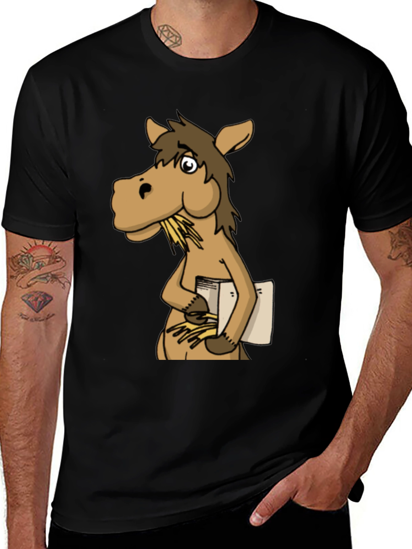 Variant 23 of Funny Horse Reading Book Black T-Shirt