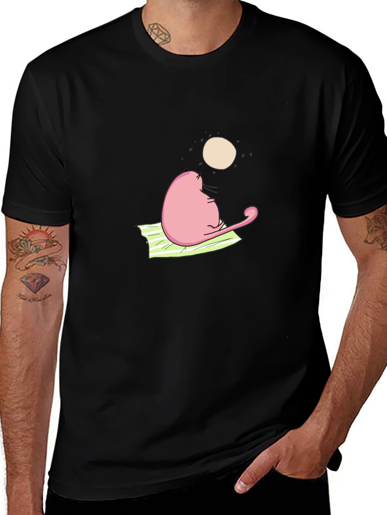 Variant 28 of Pink Cat Moon Gazing Black T-Shirt