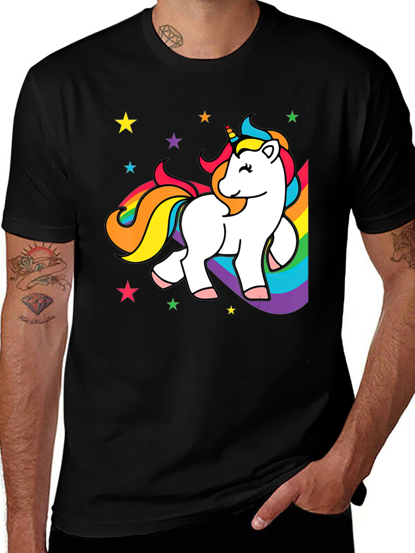 Variant 2 of Rainbow Unicorn Graphic Tee - Men's Black T-Shirt