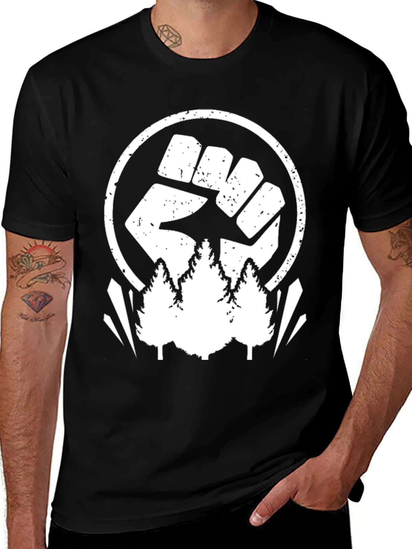 Variant 16 of Fist & Forest Graphic T-Shirt - Black Cotton Tee