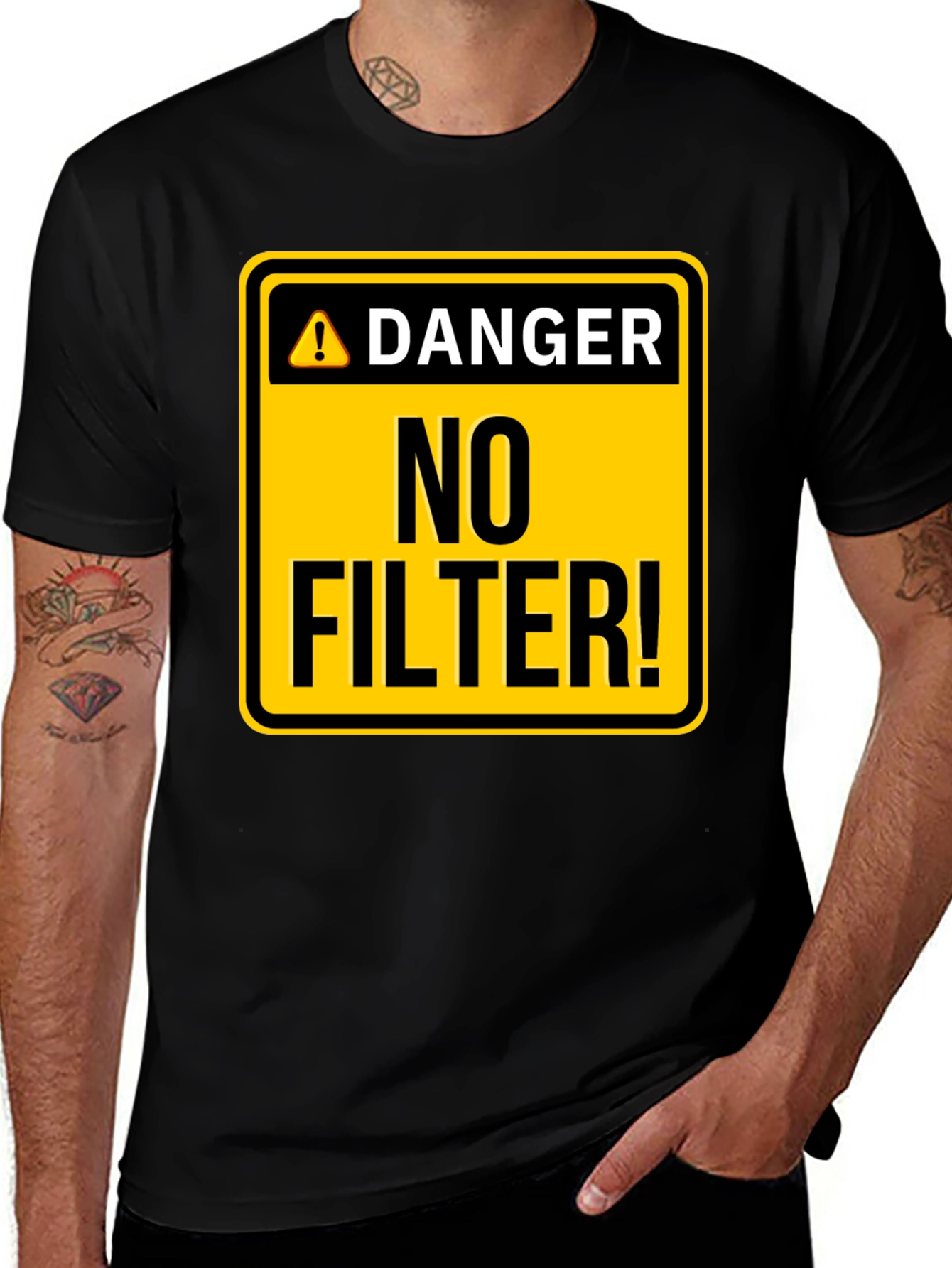 Variant 2 of Danger No Filter! Black Graphic T-Shirt