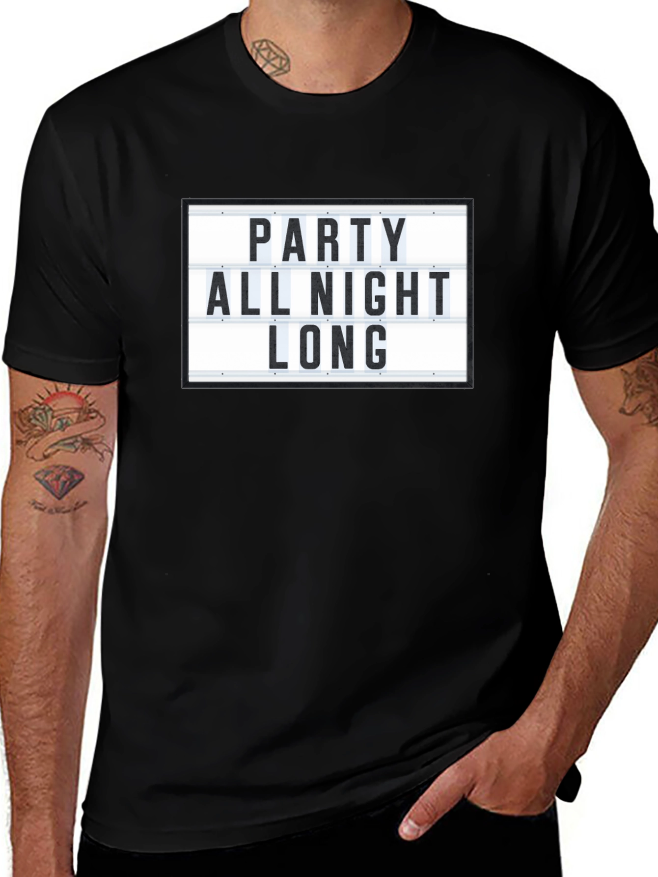 Variant 14 of Party All Night Long Graphic Tee - Black Cotton T-Shirt