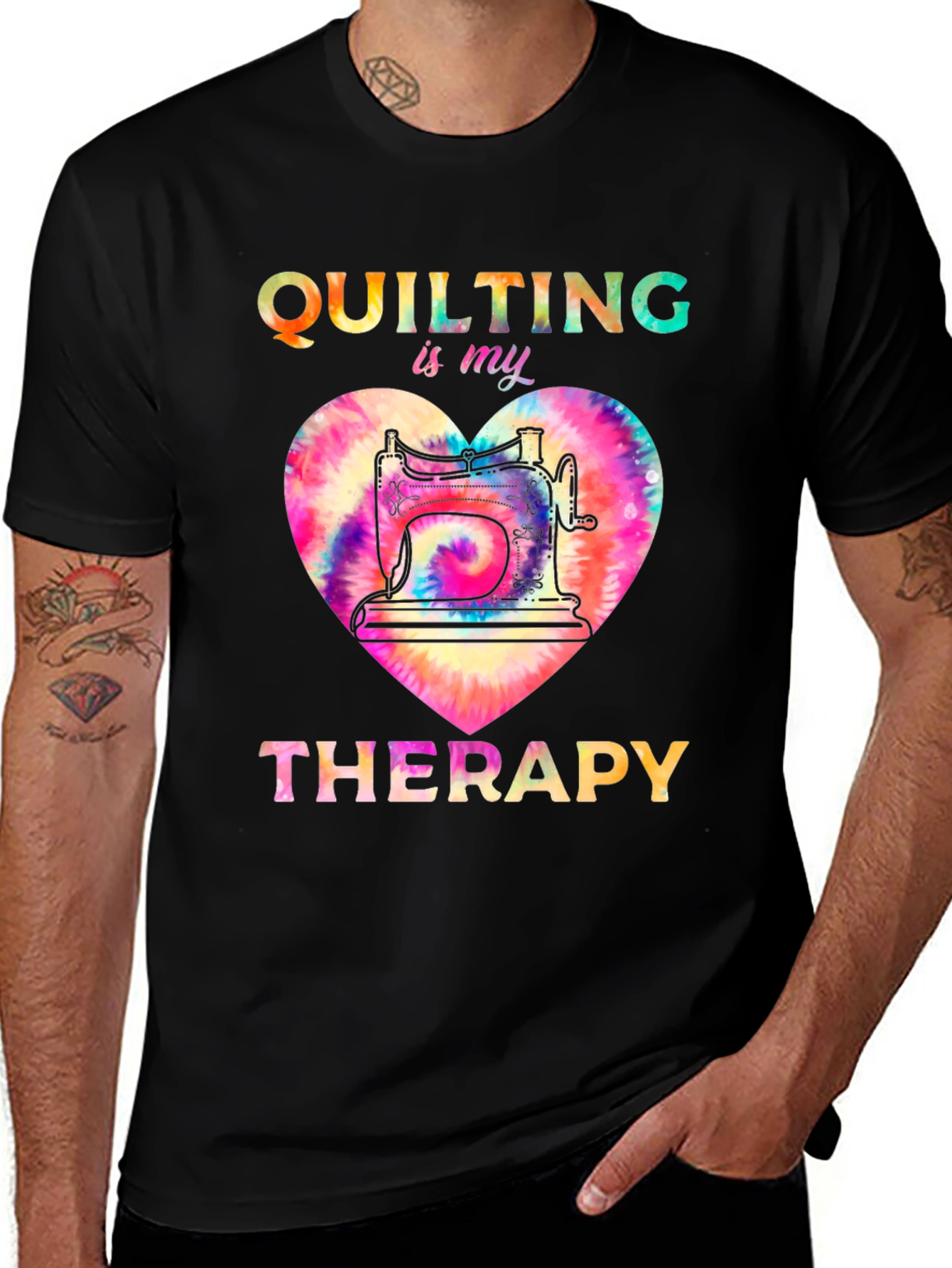 Variant 4 of Quilting Is My Therapy T-Shirt - Tie Dye Heart Sewing Machine