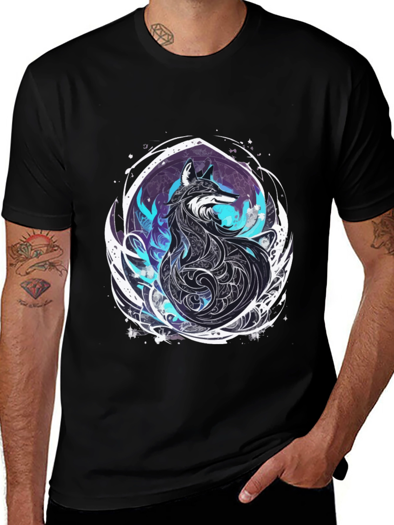 Variant 9 of Mystic Fox Graphic Tee - Black Cotton Blend