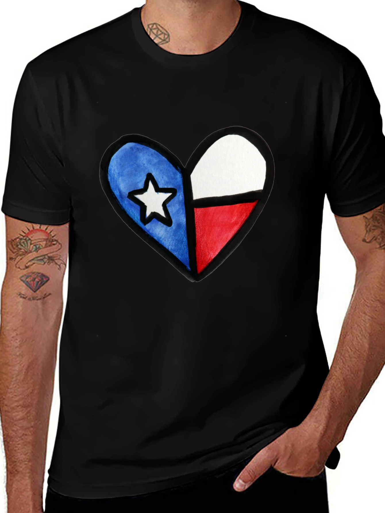 Black Texas Flag Heart T-Shirt - Show Your State Pride main image
