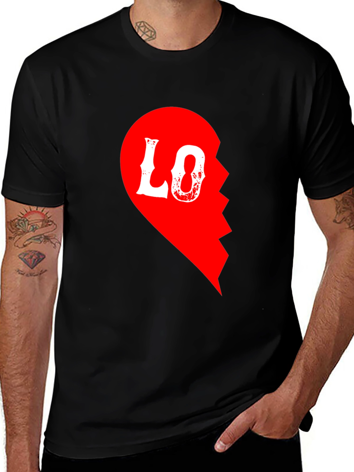 Variant 22 of Love Half Heart T-Shirt for Couples - Black