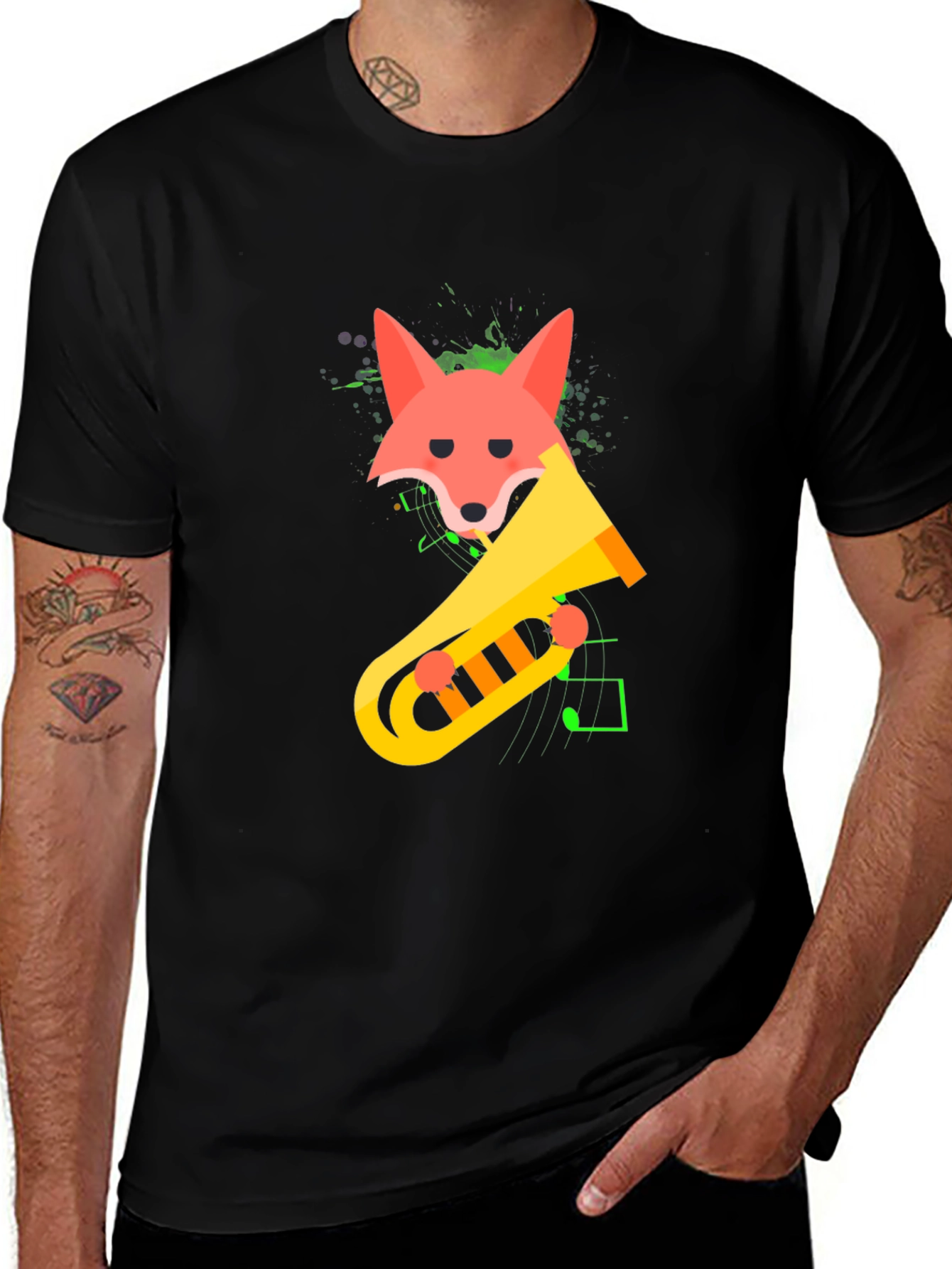 Variant 12 of Fox Trombone Men's Black T-Shirt