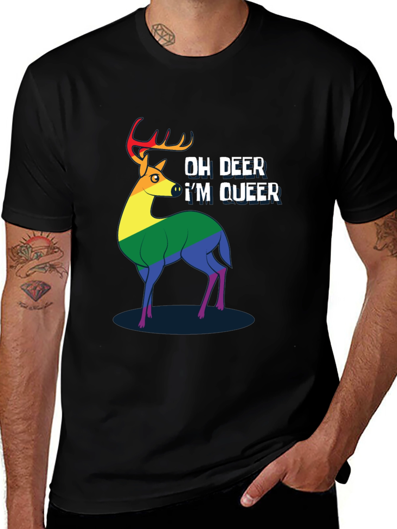 Variant 10 of Oh Deer I'm Queer T-Shirt - Pride Rainbow Deer Tee