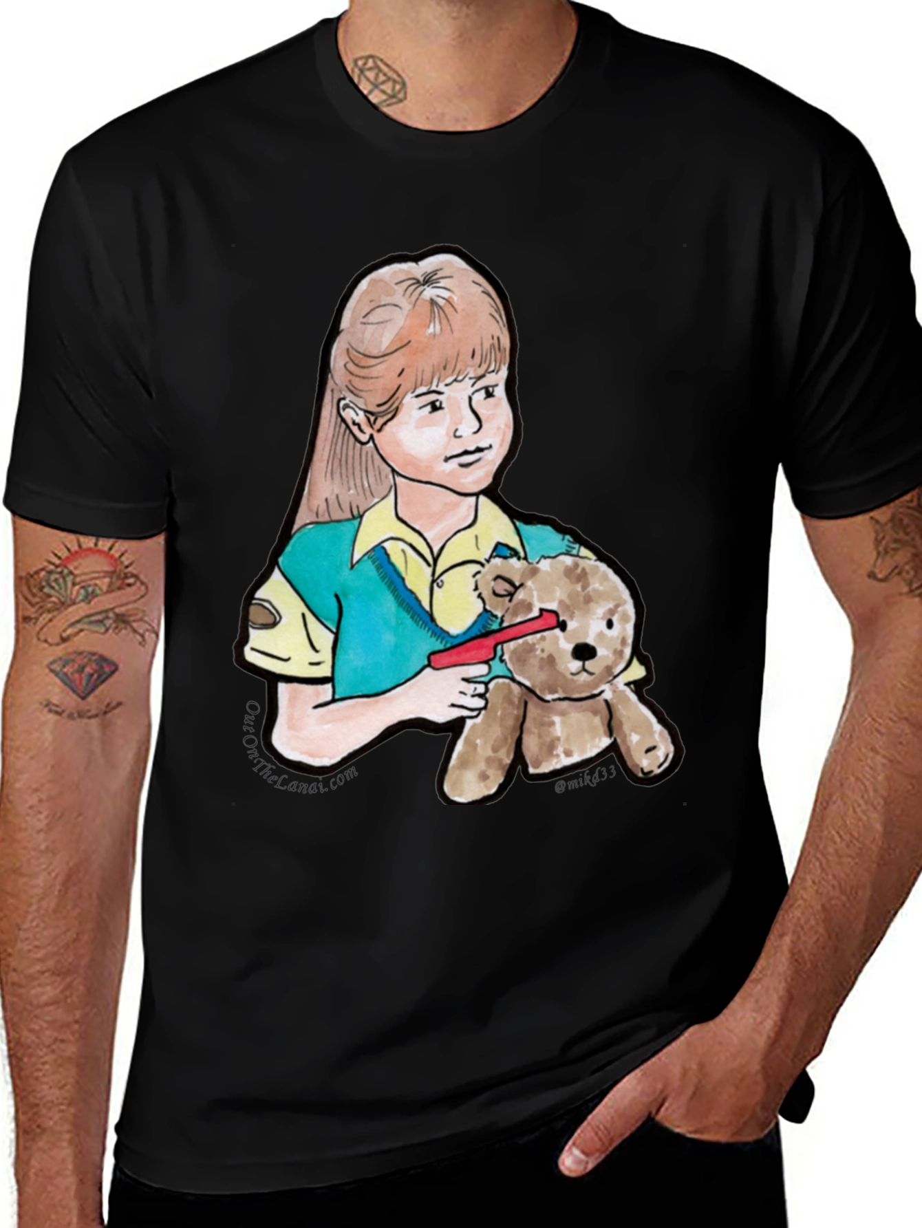 Variant 16 of Girl With Teddy Bear Black T-Shirt