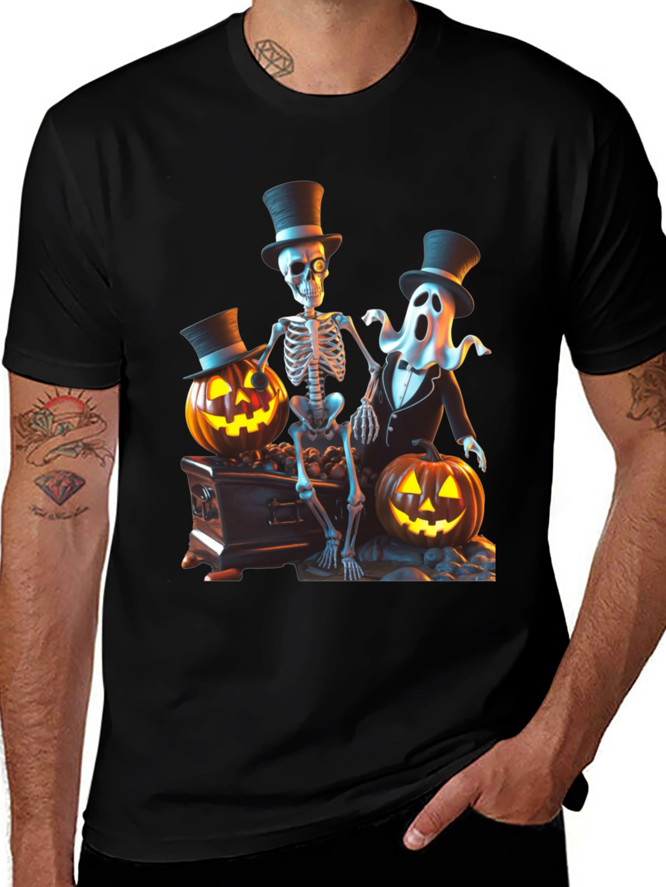 Halloween Skeleton Ghost Pumpkin T-Shirt