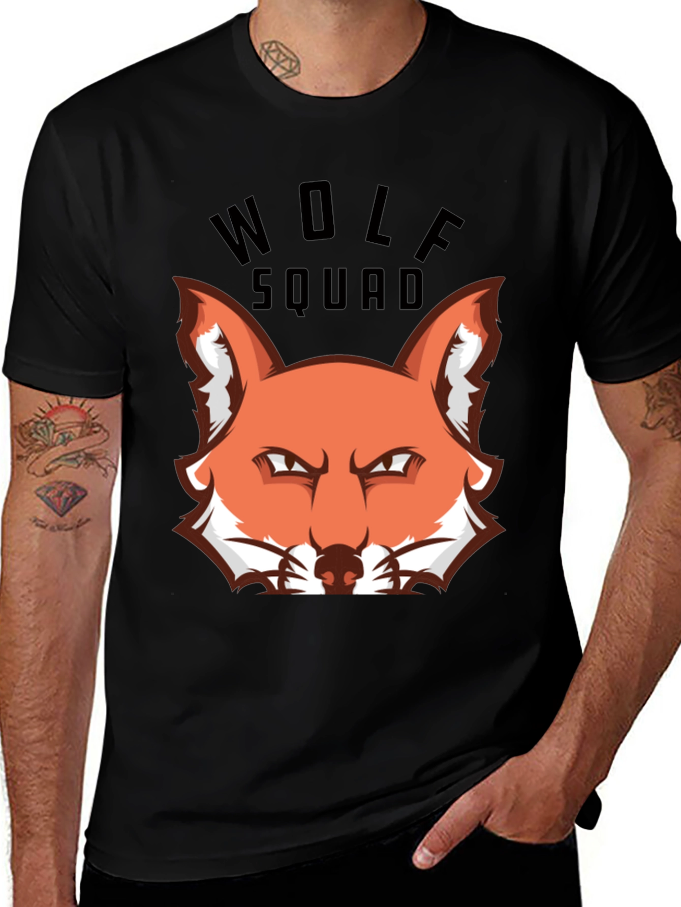 Variant 25 of Wolf Squad Graphic Tee - Black Crew Neck T-Shirt