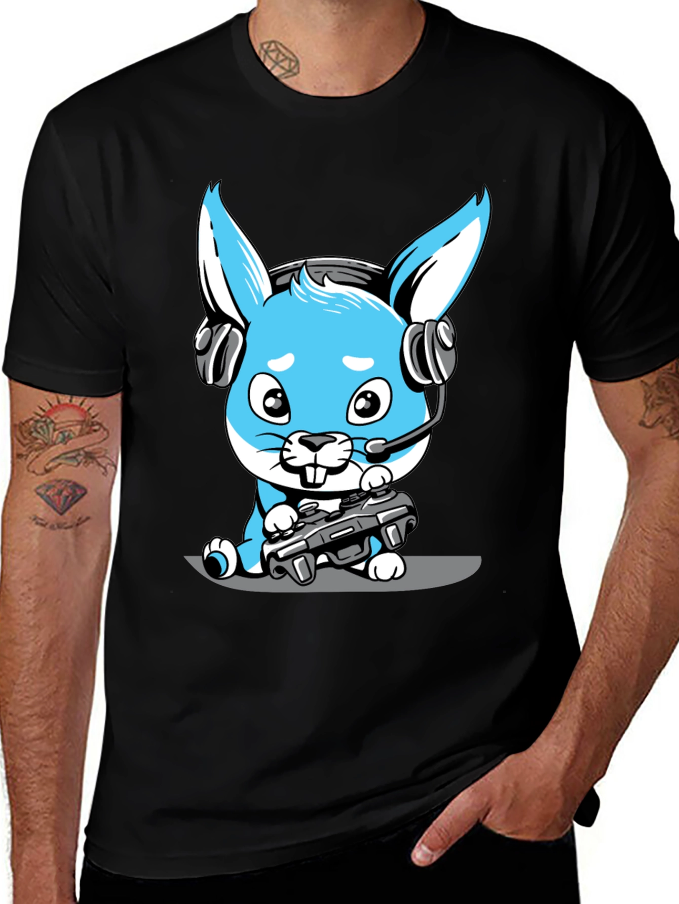 Gamer Rabbit T-Shirt - Cute Bunny with Headset & Controller