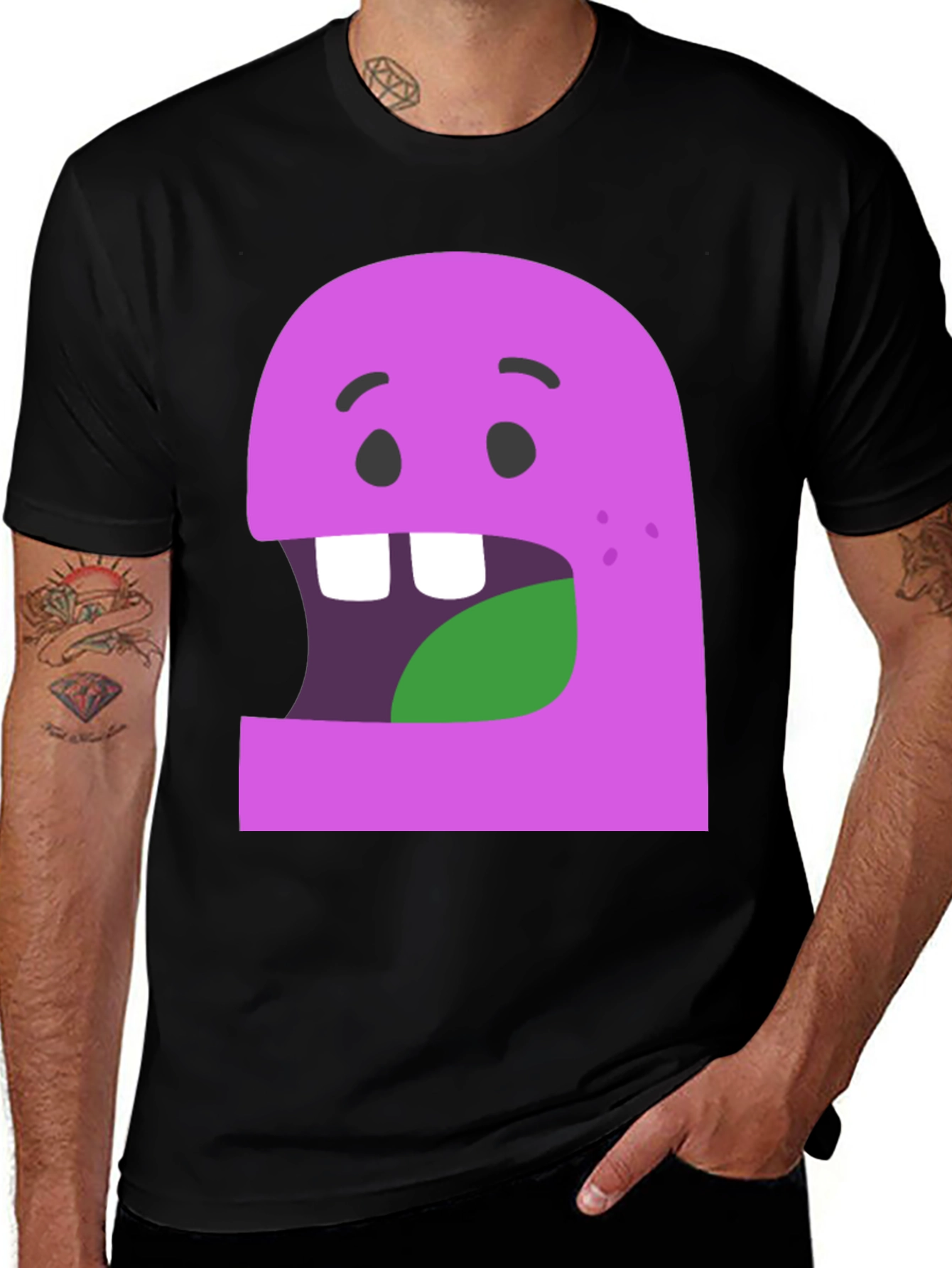 Variant 9 of Purple Monster Graphic Print Black T-Shirt