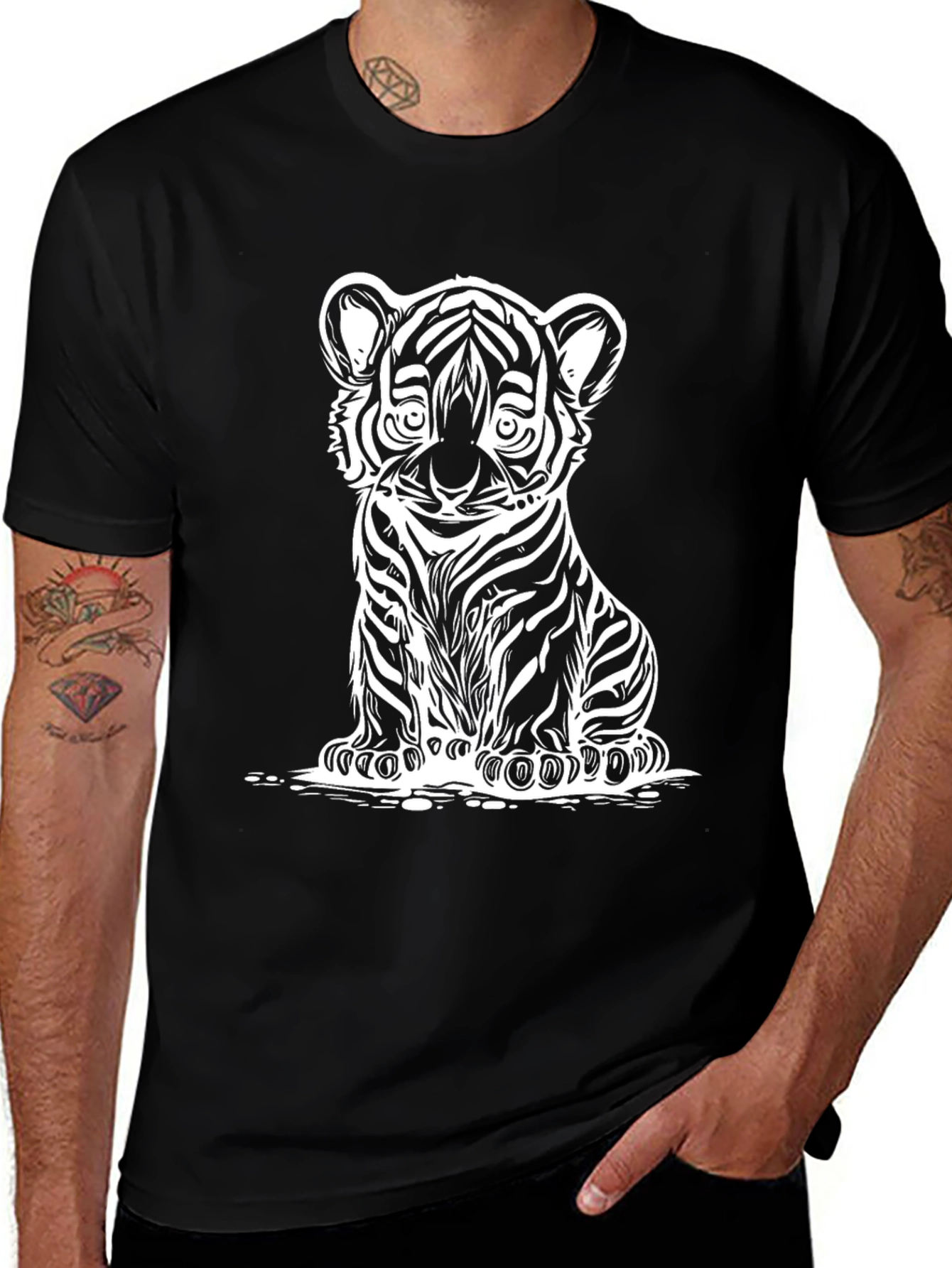 Black Tiger Cub Graphic T-Shirt - Black Cotton Blend main image