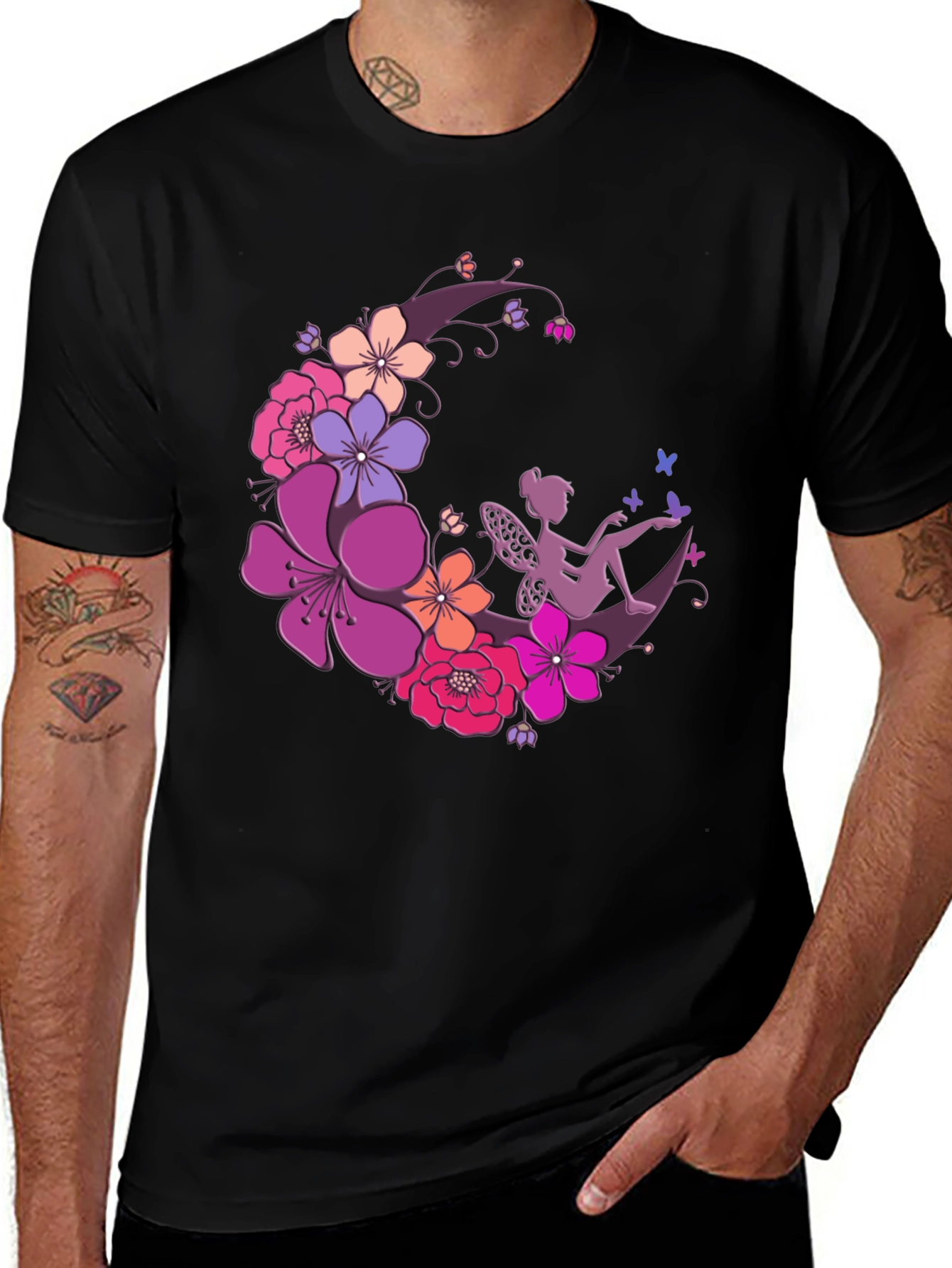 Variant 5 of Floral Fairy Moon Black T-Shirt