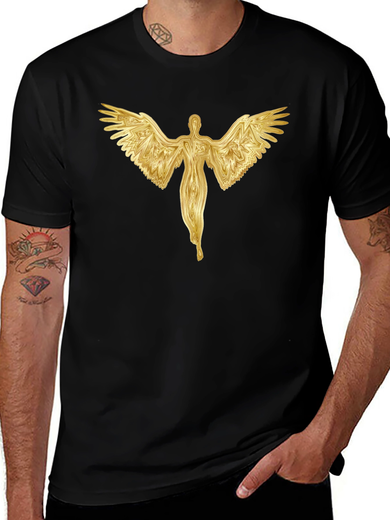 Variant 28 of Golden Angel Graphic Black T-Shirt