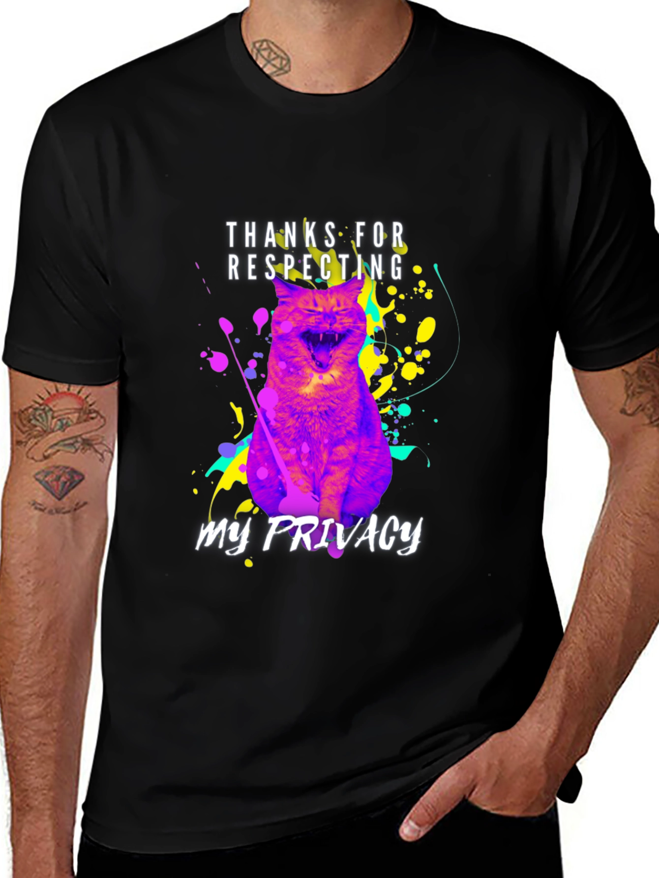 Variant 6 of Respect My Privacy Cat Graphic Tee