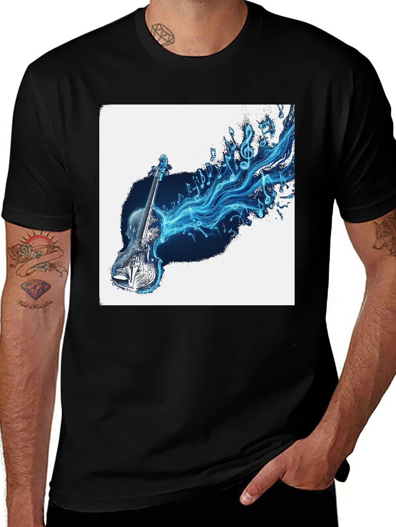 Black Musical Violin Graphic T-Shirt - Black main image