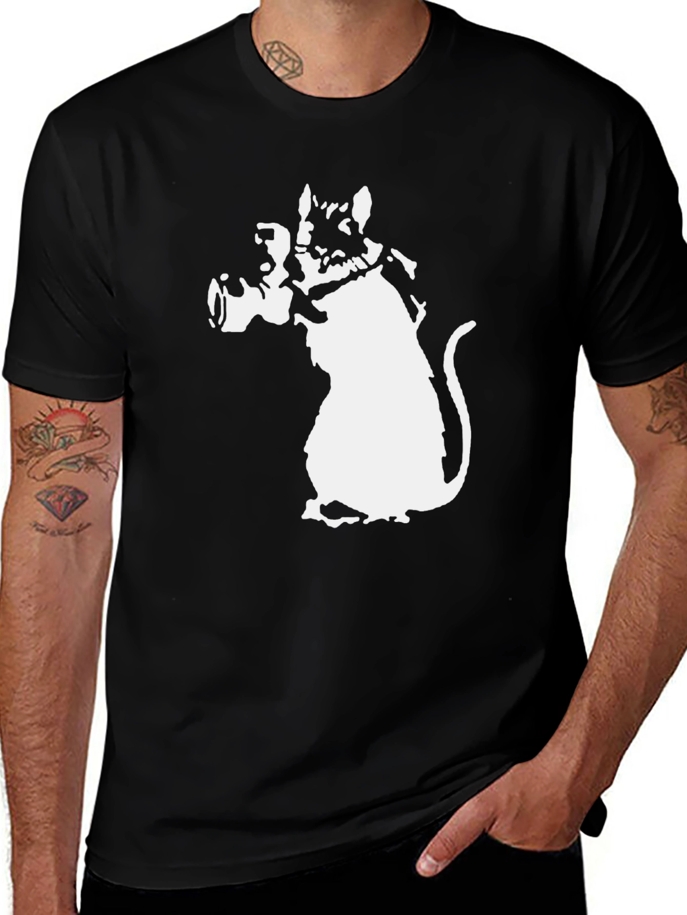 Variant 9 of Banksy Rat Graffiti Graphic Print Men's Black T-Shirt