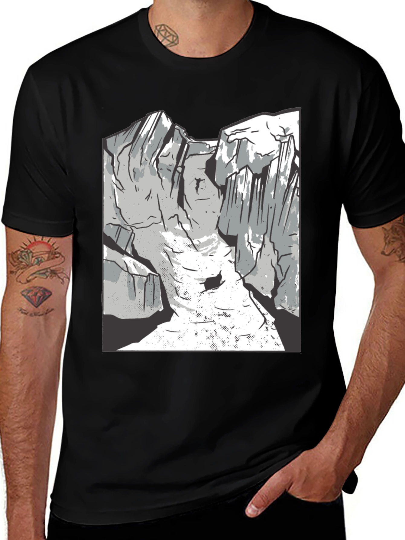 Variant 14 of Mountain Scene Graphic Tee - Black Cotton Blend