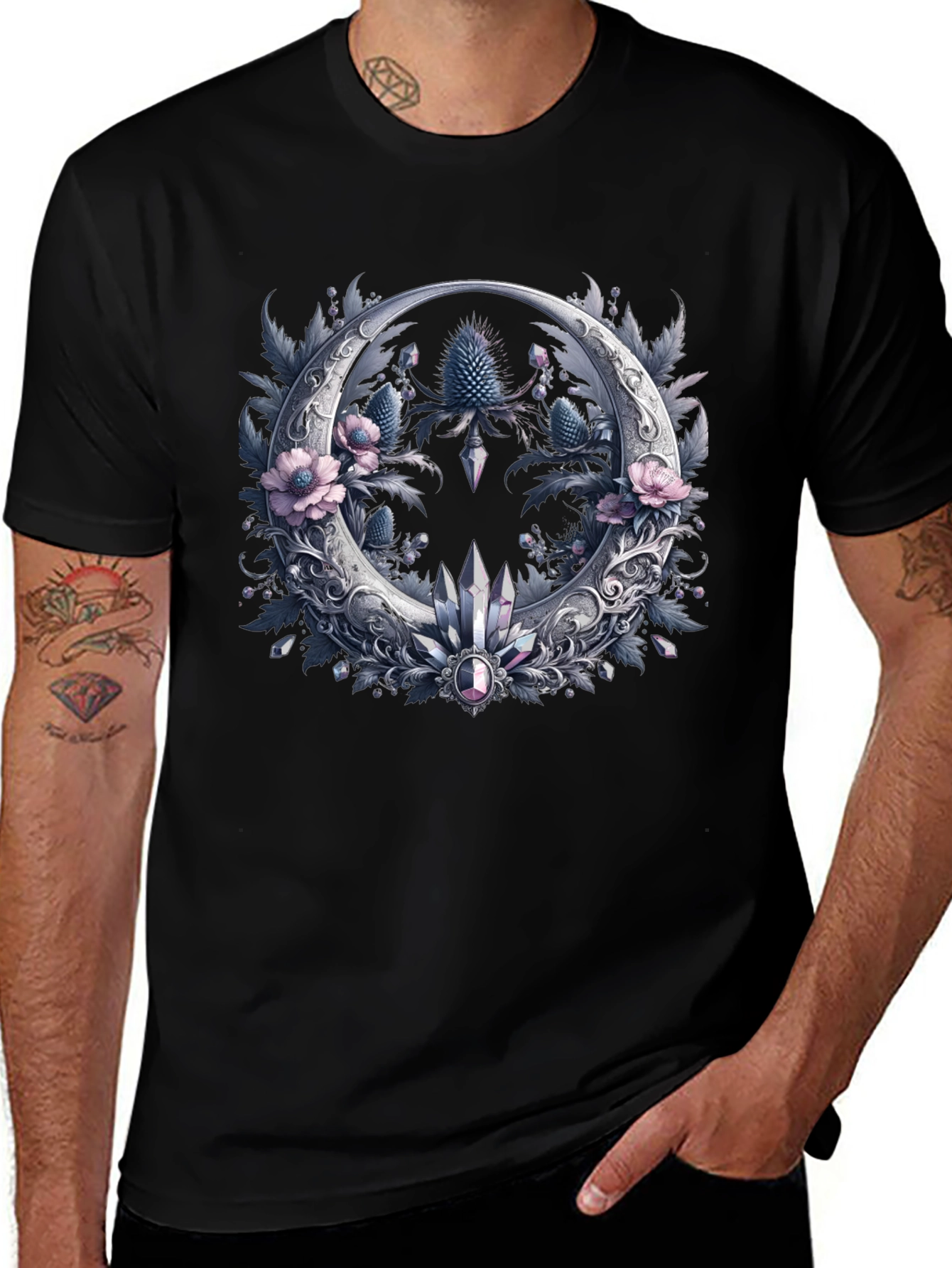 Variant 3 of Floral Crystal Crescent Moon Graphic Tee