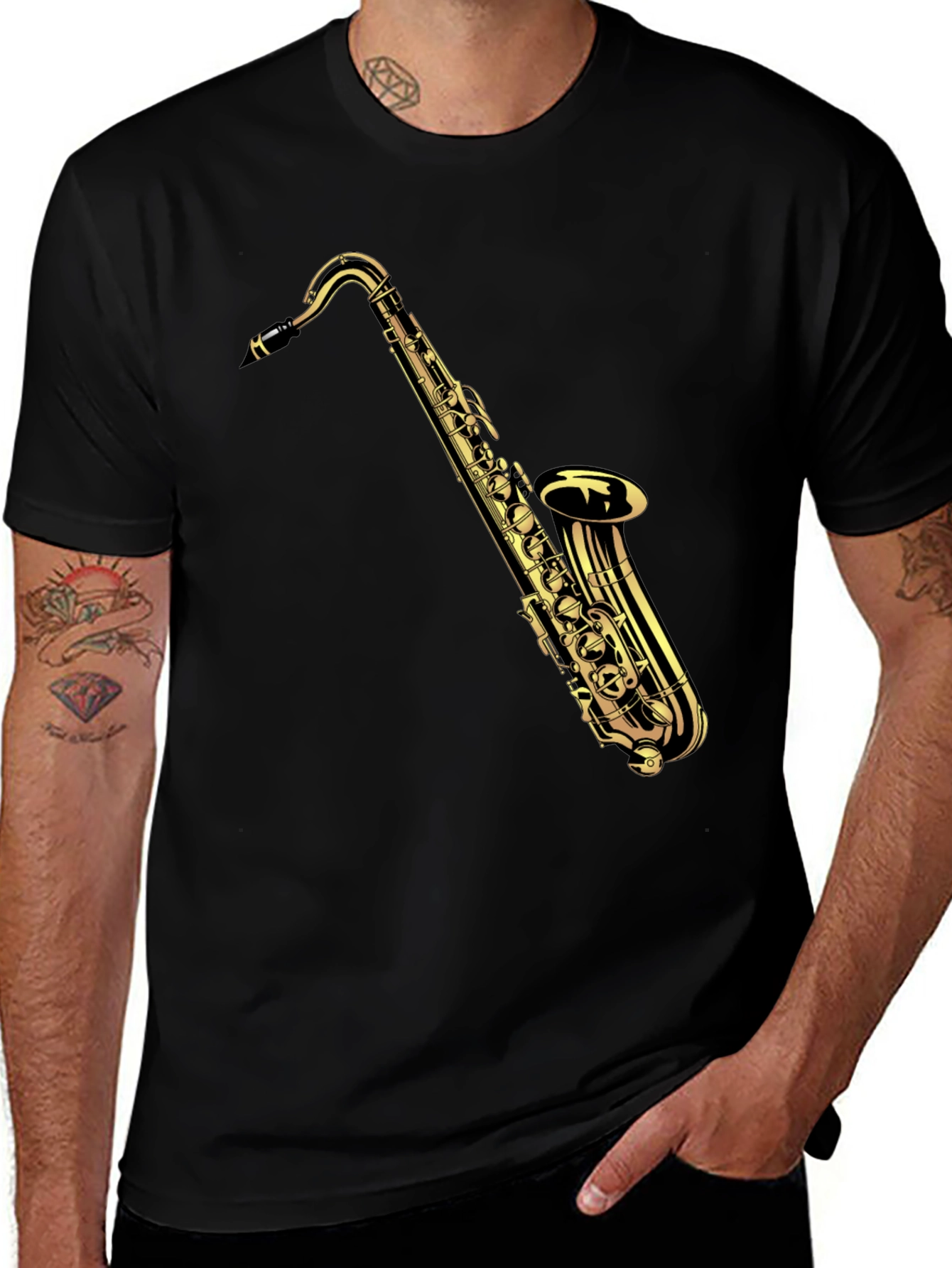 Variant 14 of Saxophone Graphic T-Shirt - Black Music Tee