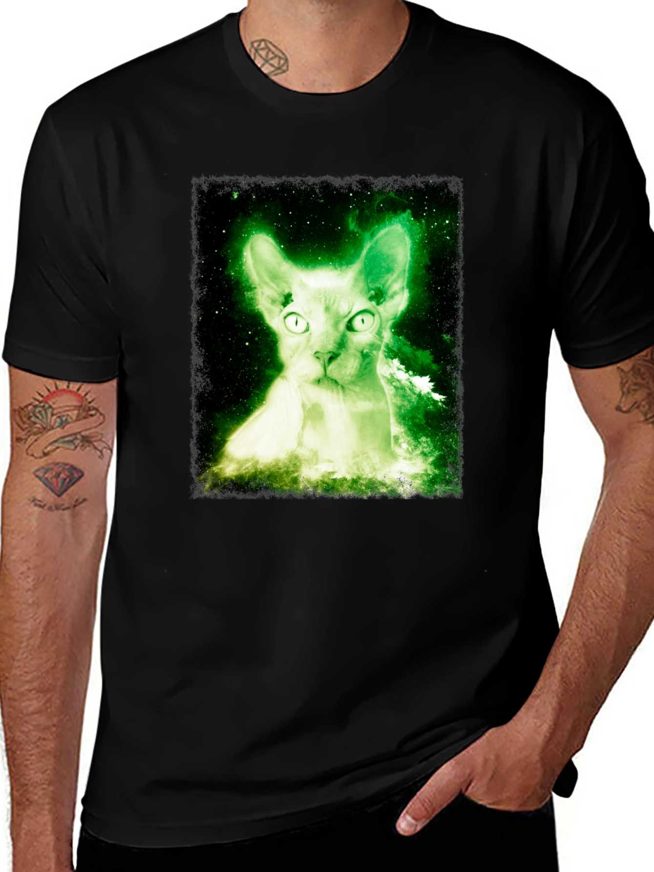 Variant 21 of Glowing Cat T-Shirt - Black Cotton Blend